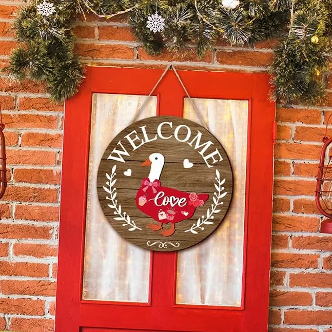 Magnetic Interchangeable Goose Sign - Rustic Farmhouse Wooden Welcome Decor, Halloween Things for Front Door Porch Accessories, House Decor Entryway Hanging Housewarming Gift, Wall Hanging