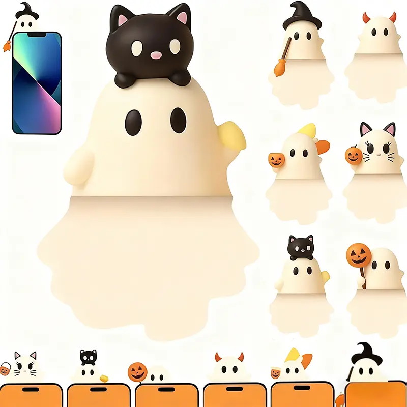 3D 6-Pack Halloween Phone Charms, Spooky Ghost Pumpkin Bat Mini Figures, Faux Leather Peel & Stick Cell Phone Decorations, Cute Surprise Phone Accessories, Halloween Theme, Fall Sale