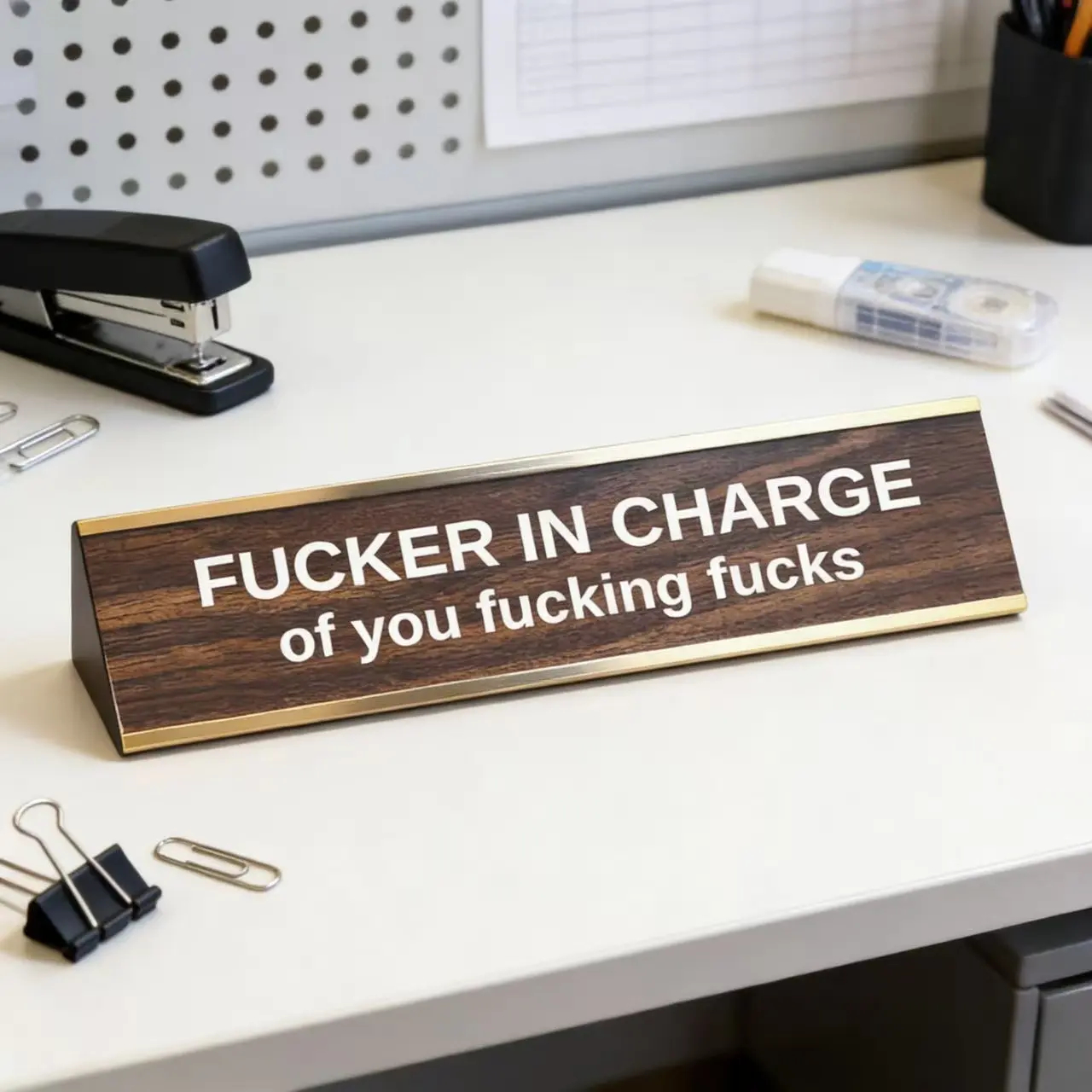 "F'er in Charge of You F'ing F's" Engraved Aluminium Metal Sign - Funny Office Desktop Decor, Metal Signage, Gift for Stepdad & Coworkers, Wall/Bar Decorative Plaque
