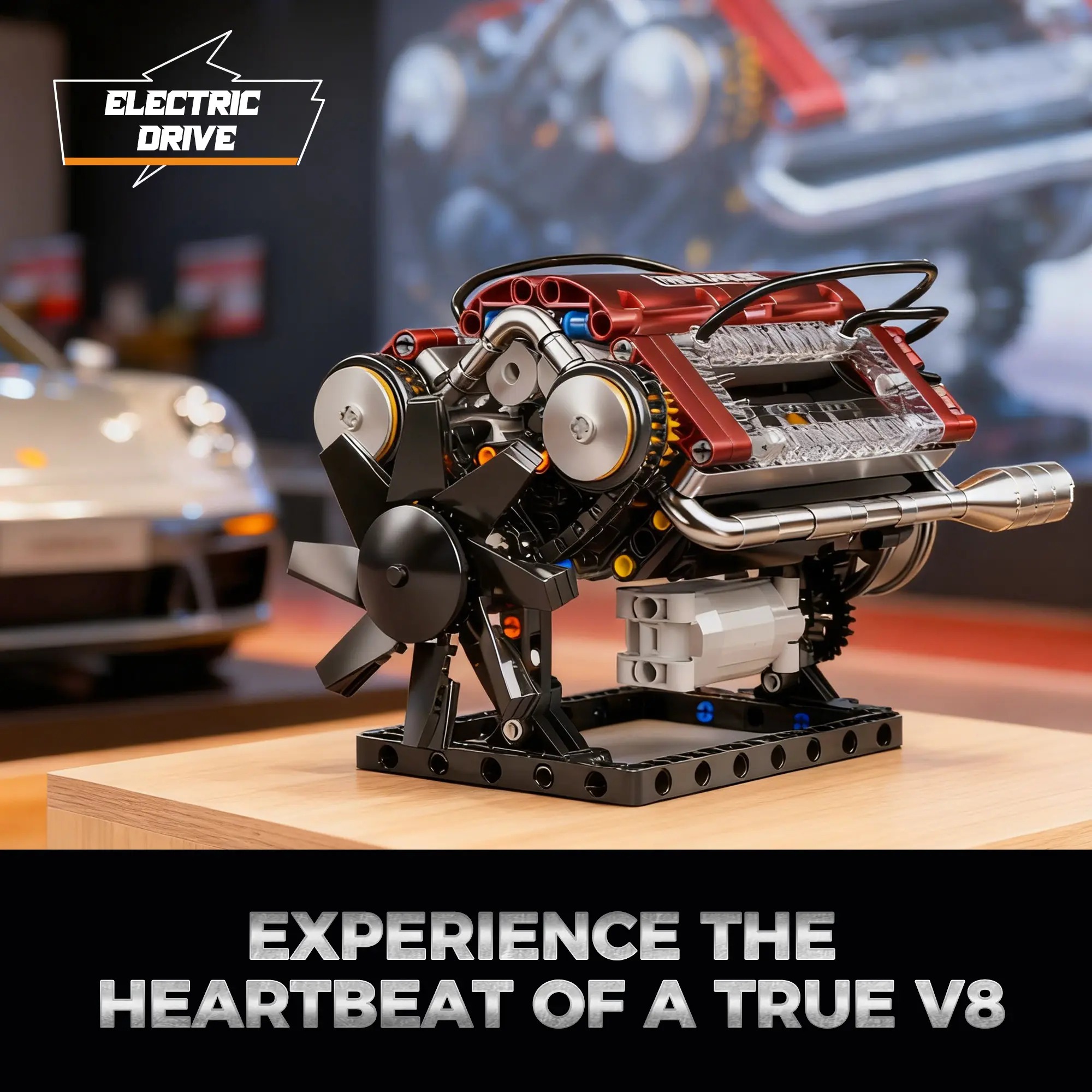 V8 Engine Model Kit, Buildable Blocks Kit with Moving Parts, Collectible Construction Set for Hands-On Learning, Ages 5+ Desktop Toy Gift for Car Lovers (Requires Assembly)