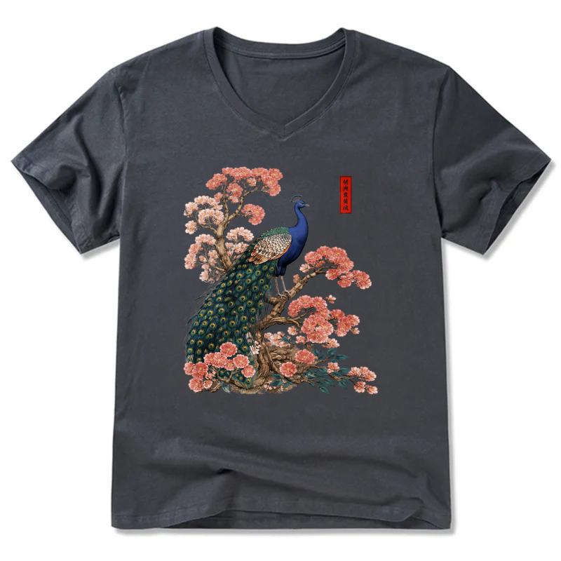 Peacock And Cherry Blossom Art T Shirt Men Women Fashion Casual Top