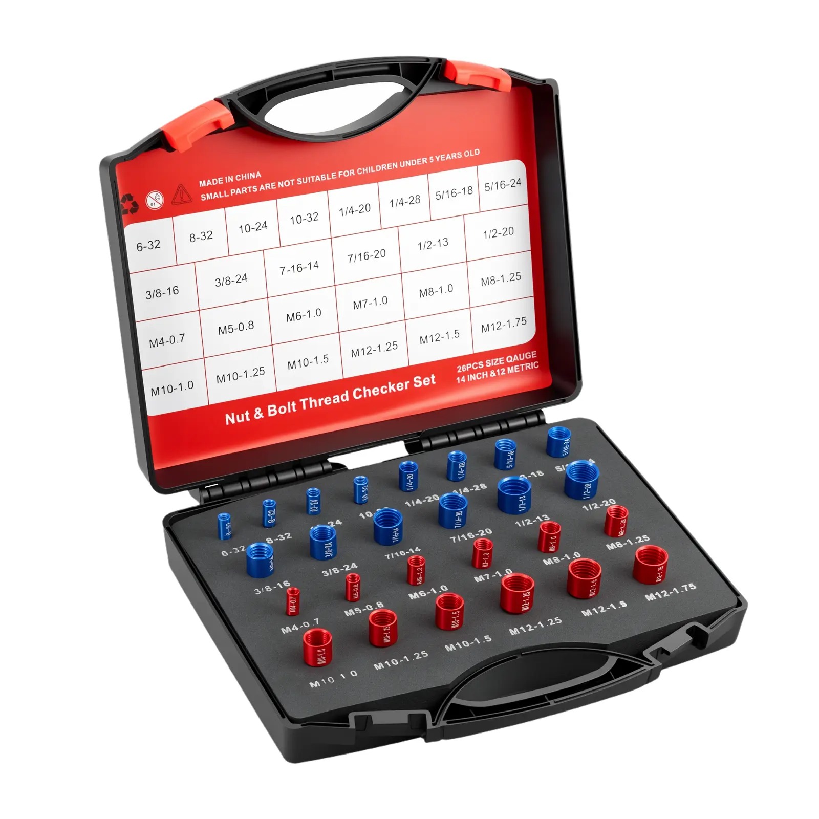 26/44PCS Nut and Bolt Thread Checker - Comprehensive Bolt Size and Thread Gauge Tool, Inch & Metric Sizes, with Handy Tool Box, Excellent for Home Garages and Car Repairs, Snapfixmate,