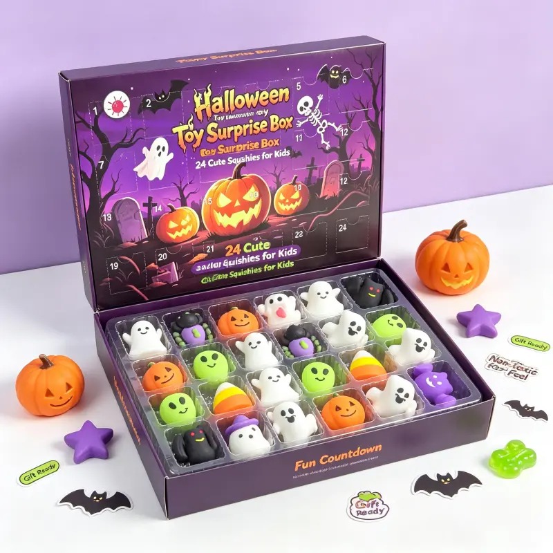 Christmas Squishy Advent Calendar Bundle | Halloween & Holiday Fidget Toy Countdown Calendars, 24 Surprise Squishies Each