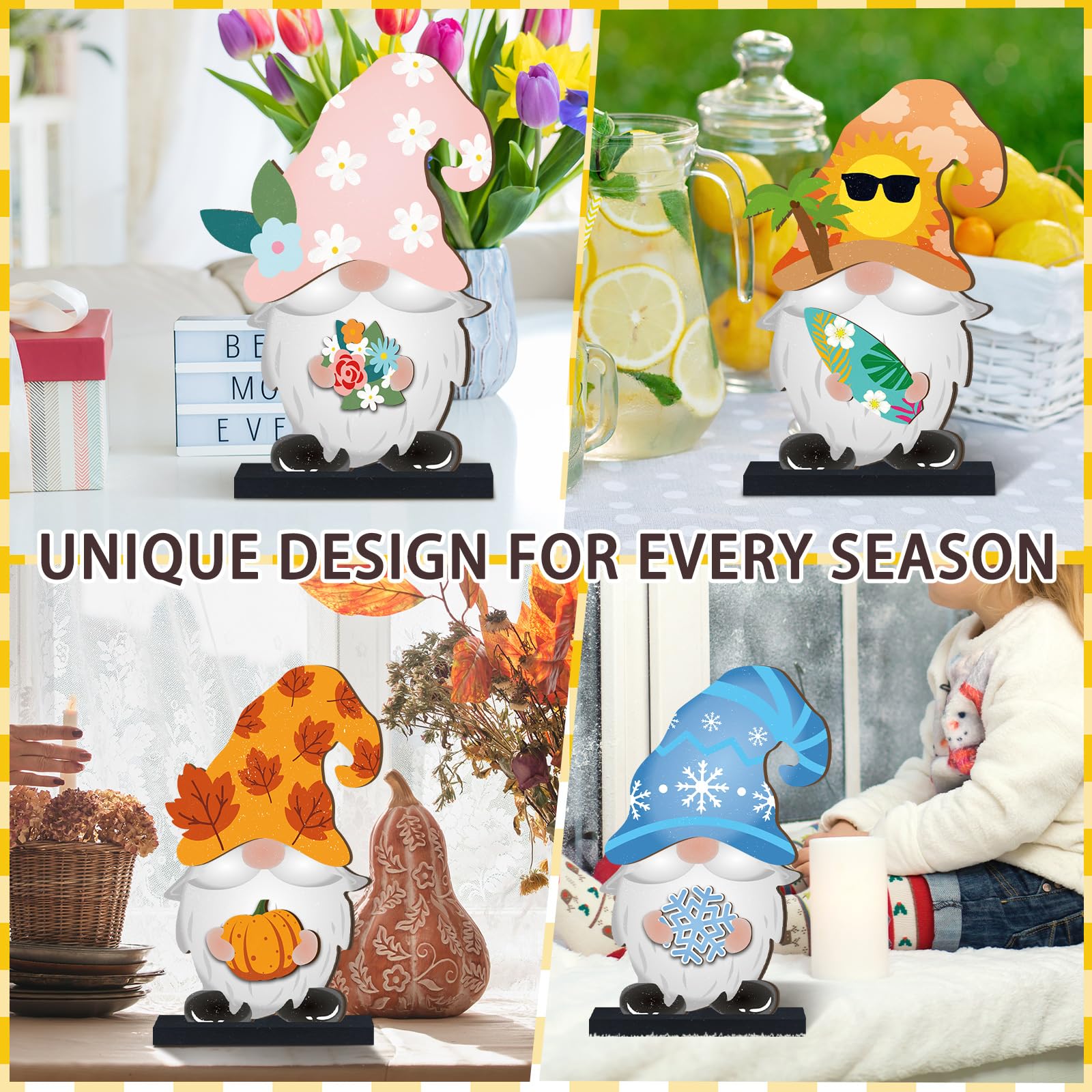 Gejoy Gnome Sign Halloween Gnome Interchangeable Desk Decor with Magnet Accessories Gnome Wooden Sign for Summer Holiday Seasonal Halloween Christmas Party Office Home Living Room Gift for Gnome Lovers, Halloween Gift