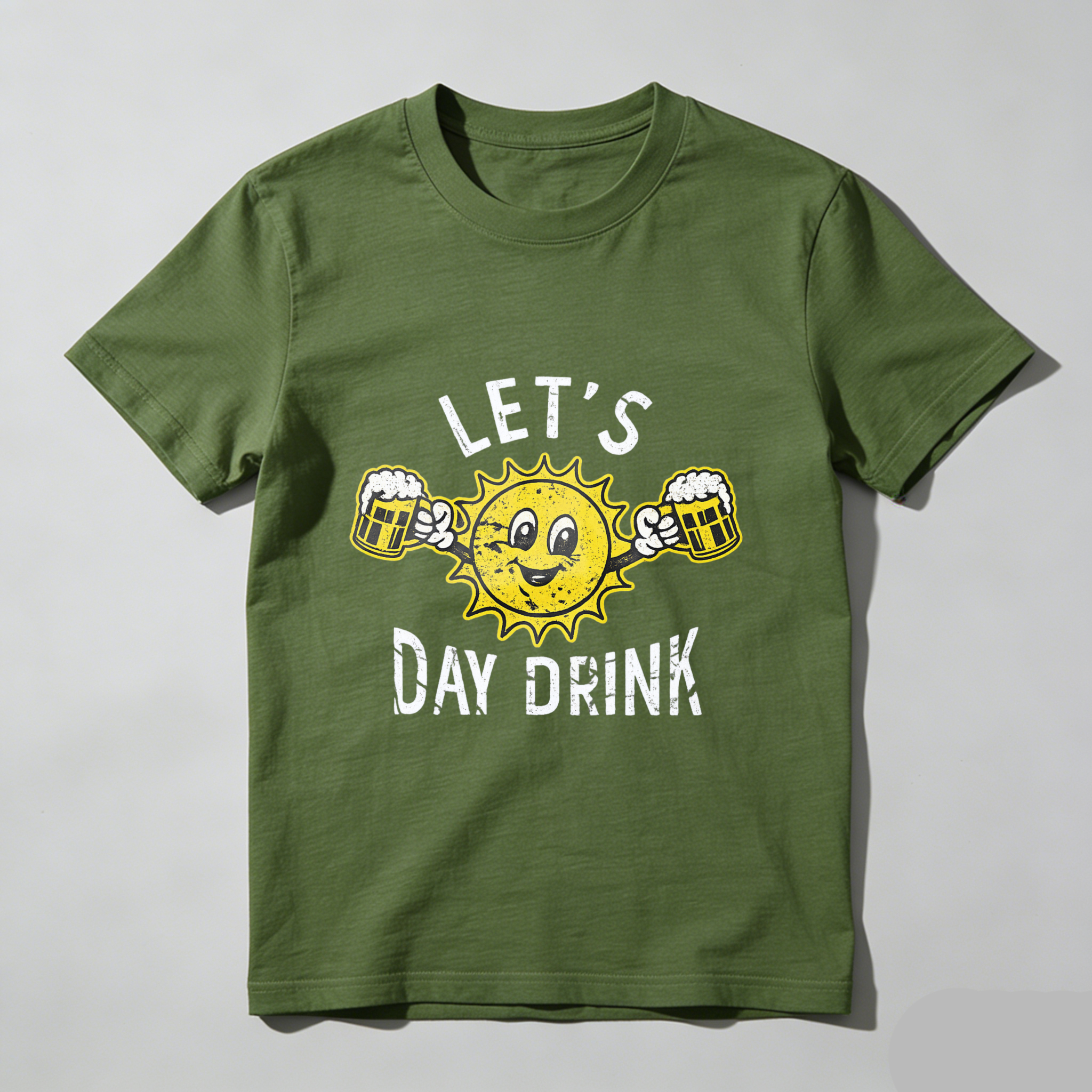 Mens Lets Day Drink T Shirt Funny Drunken Sunny Booze Drinking Tee for Guys Mens Funny T Shirts Cool Vintage Fashion T-Shirt Gift Classic Menswear