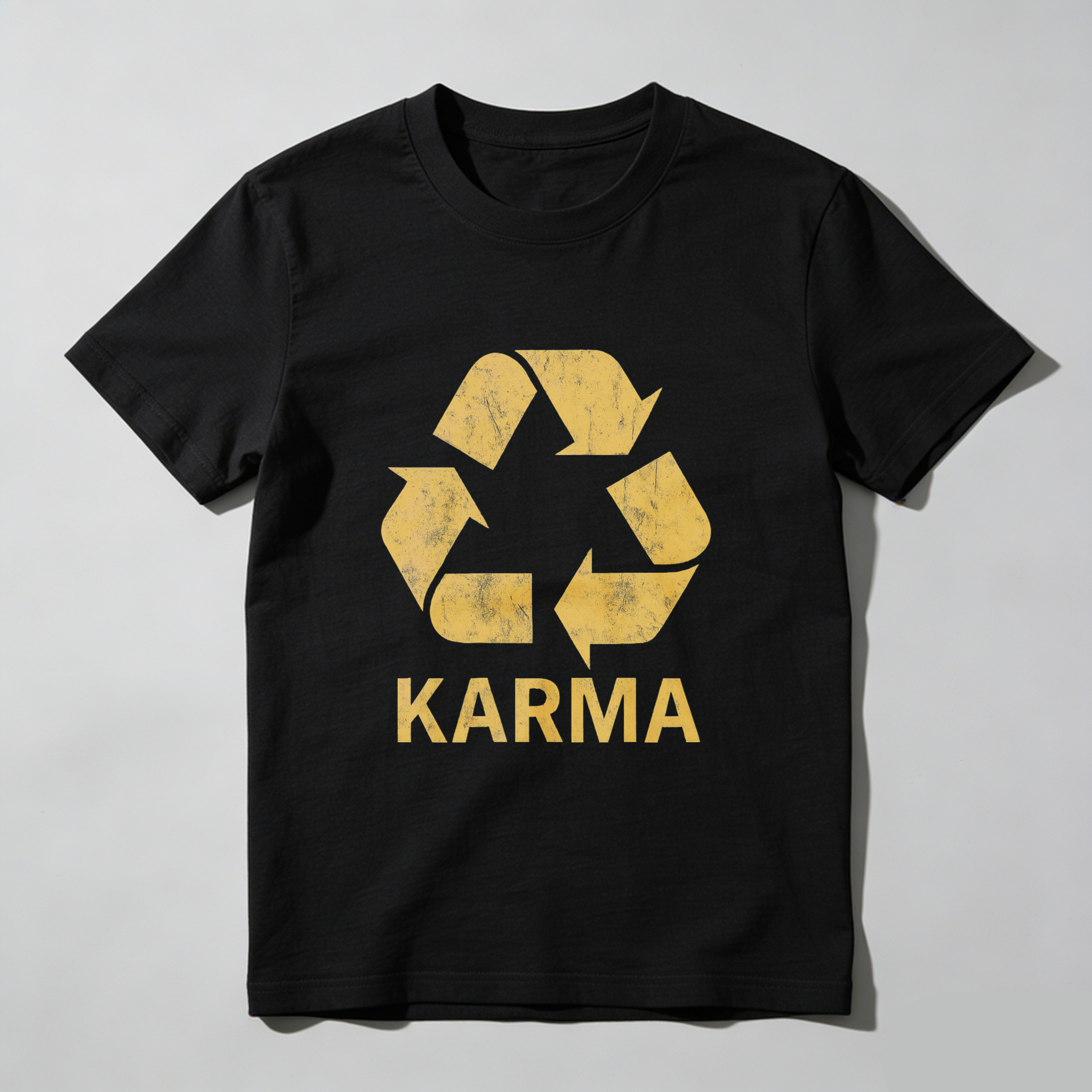 Karma Recycling Symbol T-Shirt Black Gold Print Eco Friendly Design