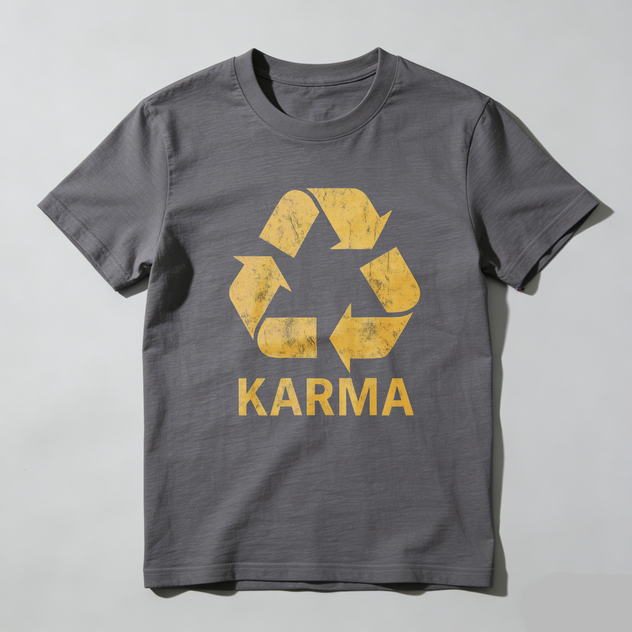 Karma Recycling Symbol T-Shirt Black Gold Print Eco Friendly Design