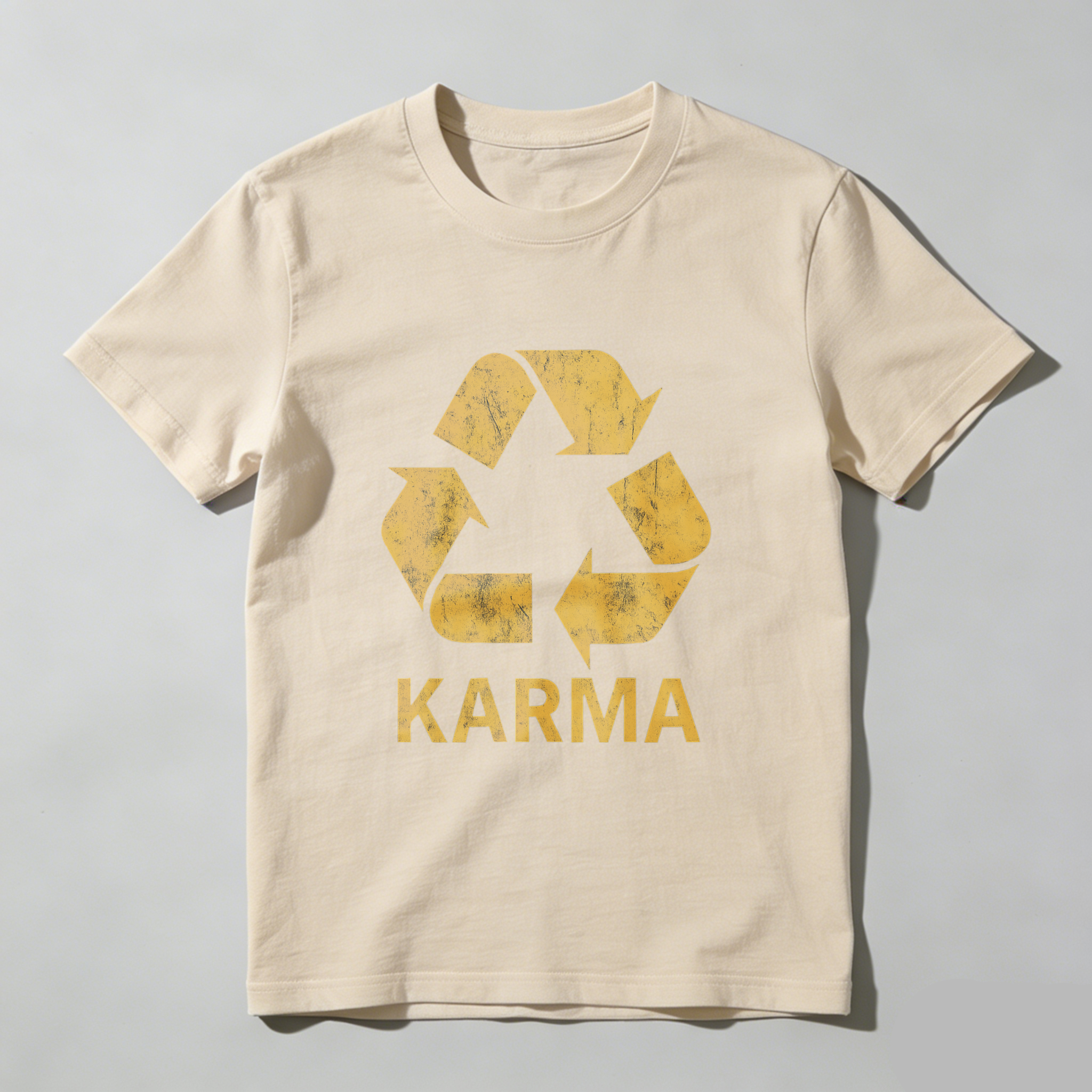 Karma Recycling Symbol T-Shirt Black Gold Print Eco Friendly Design