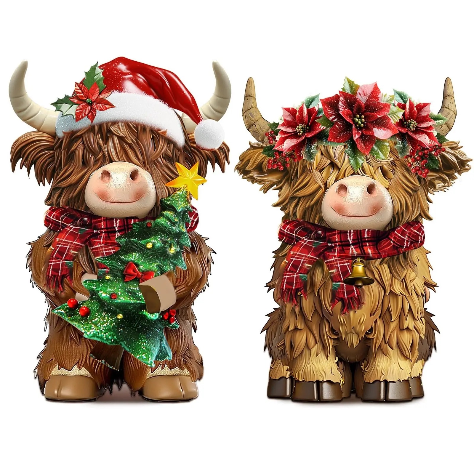 Halloween Highland Cow Statue Fall Cattle Figures 3D Highland Cattle Ornament Halloween Gift Christmas Gift Cute Decoration for Home, Halloween Party Season Decor, Housewarming Gift, Bathroom Decor, 2/3pcs