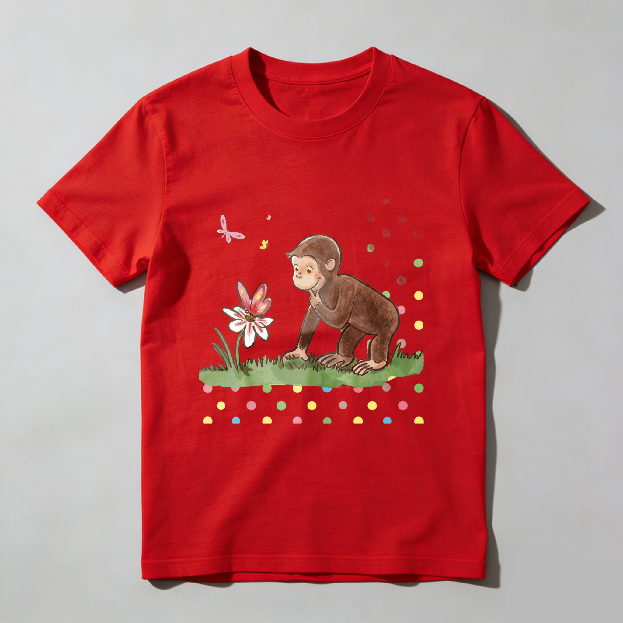 Casual, Men's T-Shirt, Monkey And Flower Design, Spring Summer Wear, Gift For Animal Lovers