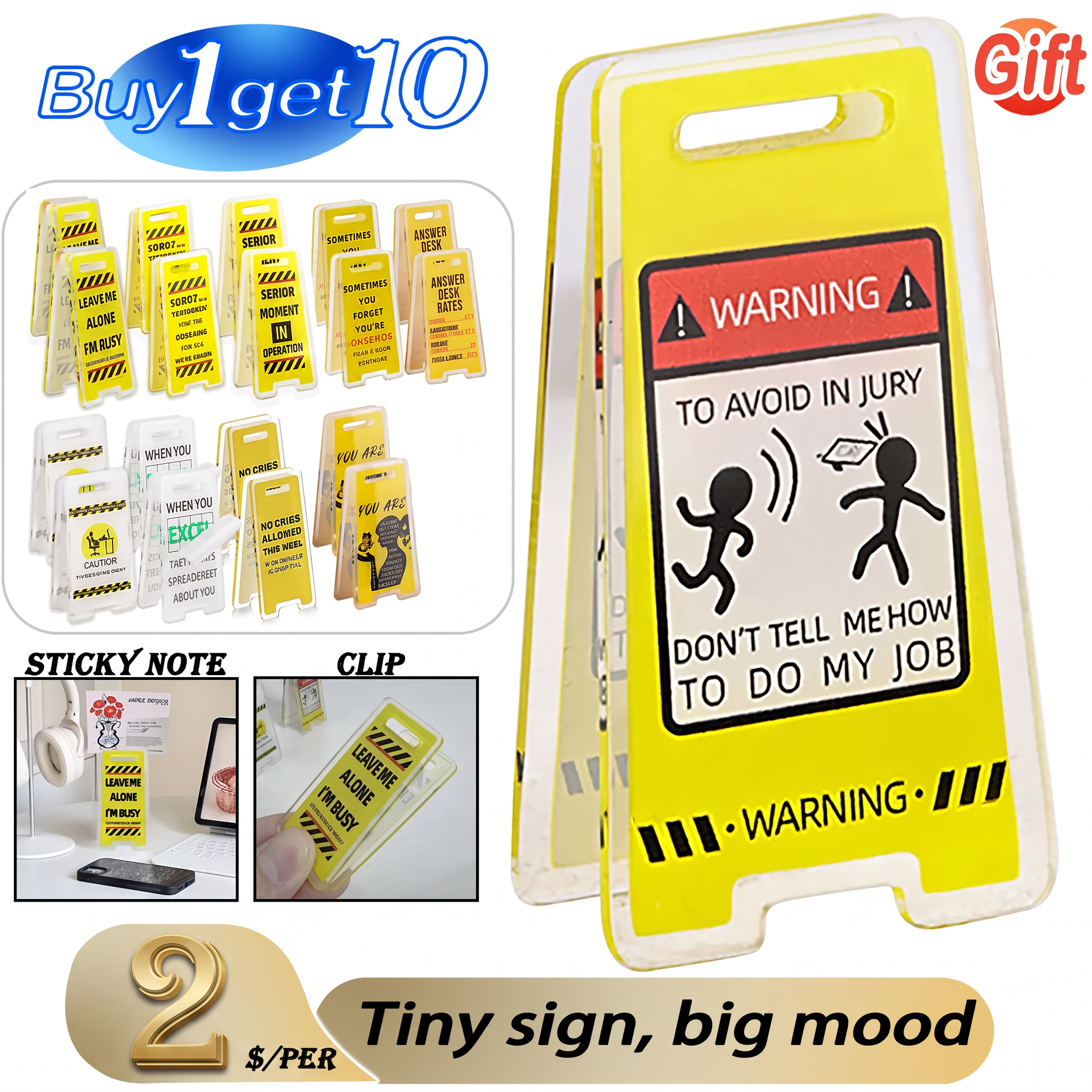 Funny Acrylic Desktop Warning Sign 10Pcs Desk Messages Clip Humor Gag Gift for Boss Employees Coworkers Office Classroom Home Waterproof Meme Sticker Adhesive Stickers Outdoor Fun DealsForYou
