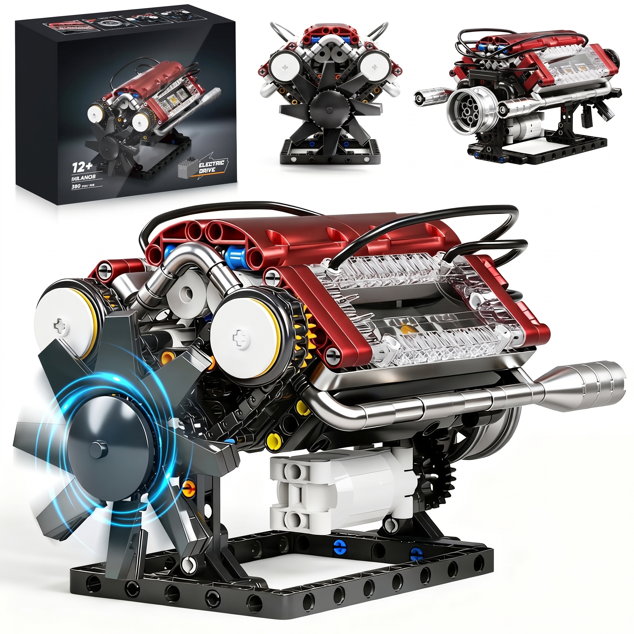V8 Engine Model Kit, Buildable Blocks Kit with Moving Parts, Collectible Construction Set for Hands-On Learning, Ages 5+ Desktop Toy Gift for Car Lovers (Requires Assembly)