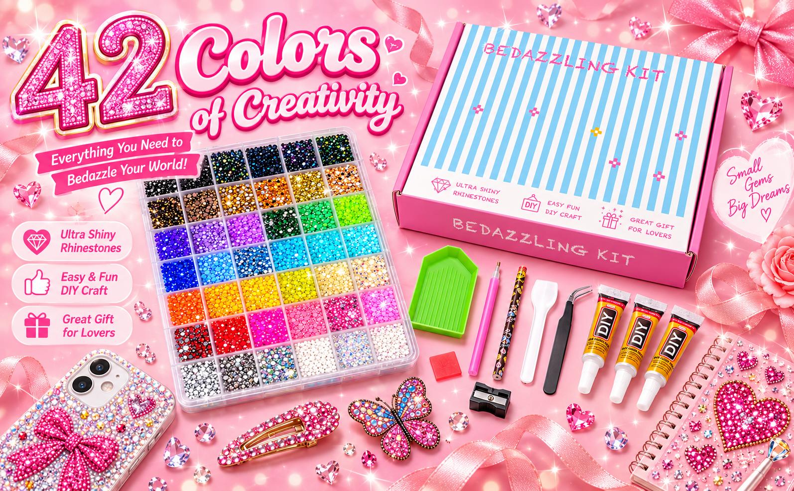 42000Pcs 42Colors 3mm Round Glitter Rhinestones Bedazzling Multi-Pack Kit - Nail Tech Supplies, Sufficient Quantity for Nail Art, DIY Crafts, Ultimate Creative Gift for Her,my bedazzles item,sohochic,bedazzler kit with rhinestones,sparkles,sohochic