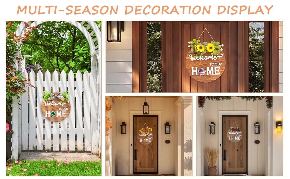All-Season Front Door Decoration, Wooden Welcome Sign 12x12 Inch Round Hanging Wreath for Porch, Entryway, and Home Wall Decor, Mothers' Day Halloween Christmas Decor All-Season Front Door Decoration, Wooden Welcome Sign 12x12 Inch Round Hanging Wreath for Porch, Entryway, and Home Wall Decor, Mothers' Day Halloween Christmas Decor