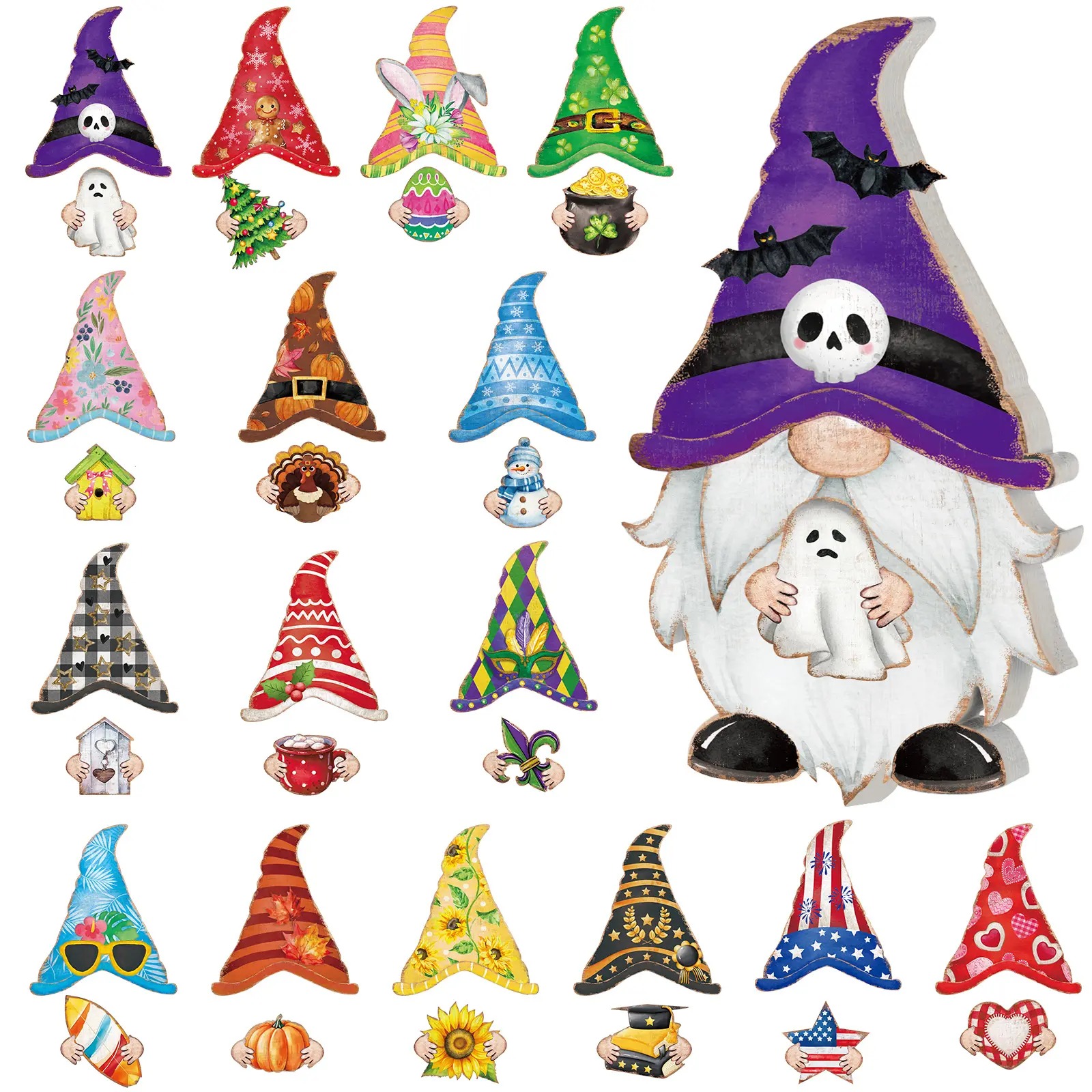 Gnome Sign Halloween Gnome Interchangeable Desk Decor with Magnet Accessories Gnome Wooden Sign for Summer Holiday Seasonal Halloween Christmas Party Office Home Living Room Gift for Gnome Lovers, Halloween Gift