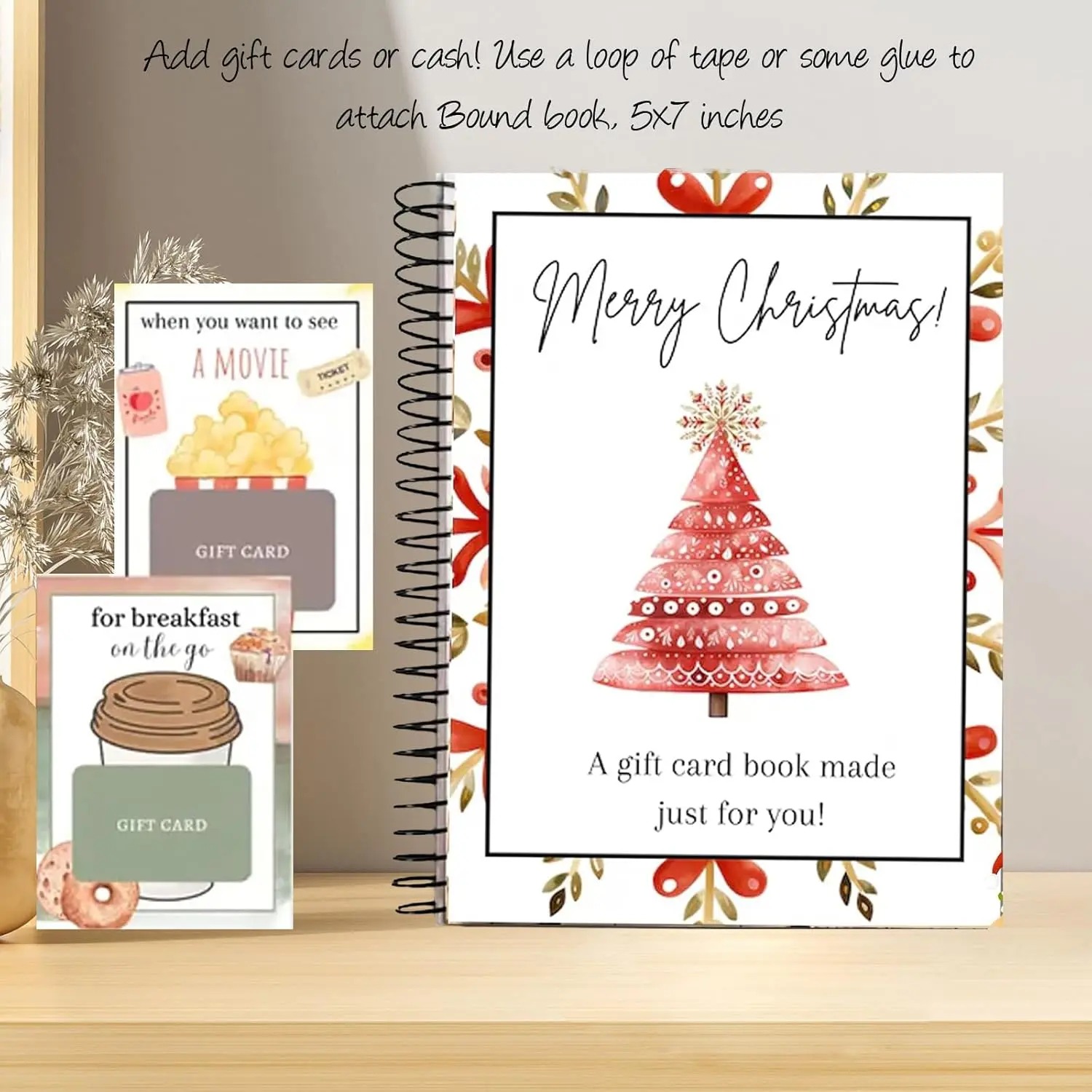 Christmas Gift Card Book, DIY Spiral-Bound Christmas Gift Card Holder Book, 5x7 Inch Colorful Design, Personalized Xmas Gifts for Family, Festive & Party Supplies