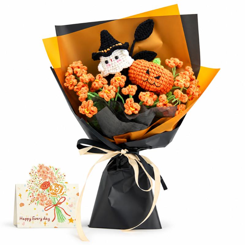 Handmade Crochet Flowers Bouquet Halloween Gift Pumpkin Ghost Bouquet Halloween Decor Gift for Her Friend Gift Forever Flowers Handmade Halloween Decoration