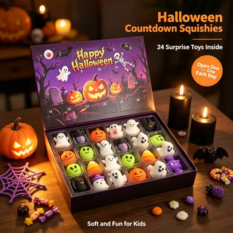 Christmas Squishy Advent Calendar Bundle | Halloween & Holiday Fidget Toy Countdown Calendars, 24 Surprise Squishies Each