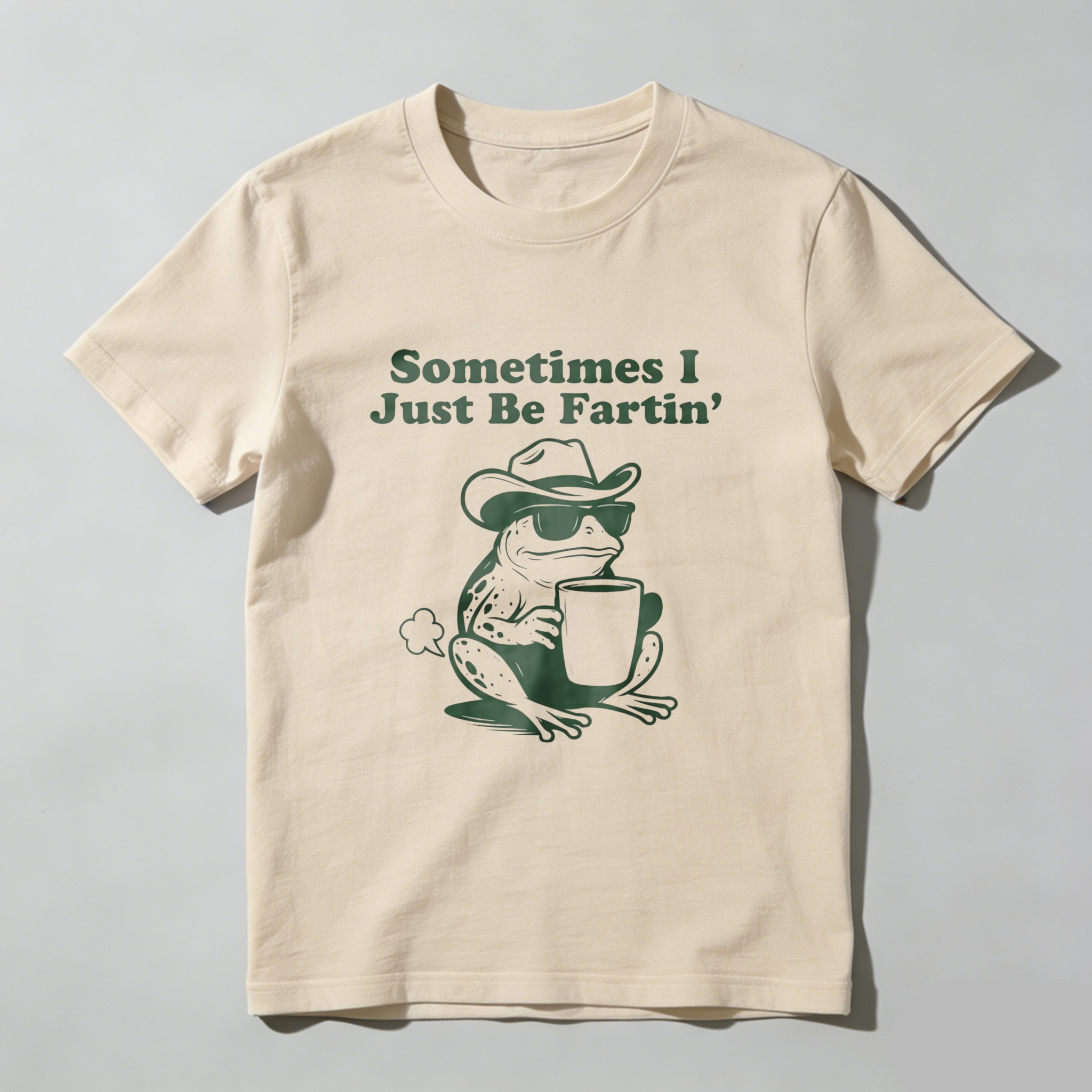 Casual, Men's T-Shirt, Frog With Hat And Coffee Cup Saying Sometimes I Just Be Fartin', Everyday Wear, Gift For Him