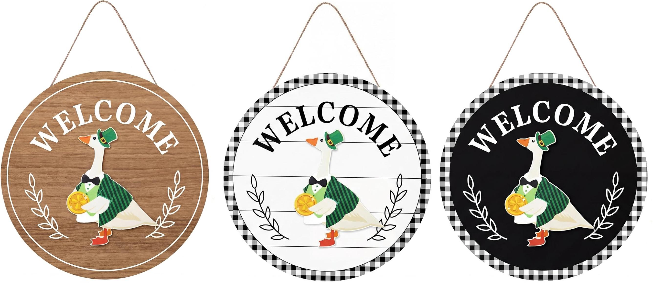 Gejoy Magnetic Interchangeable Goose Sign - Rustic Farmhouse Wooden Welcome Decor, Halloween Things for Front Door Porch Accessories, House Decor Entryway Hanging Housewarming Gift, Wall Hanging