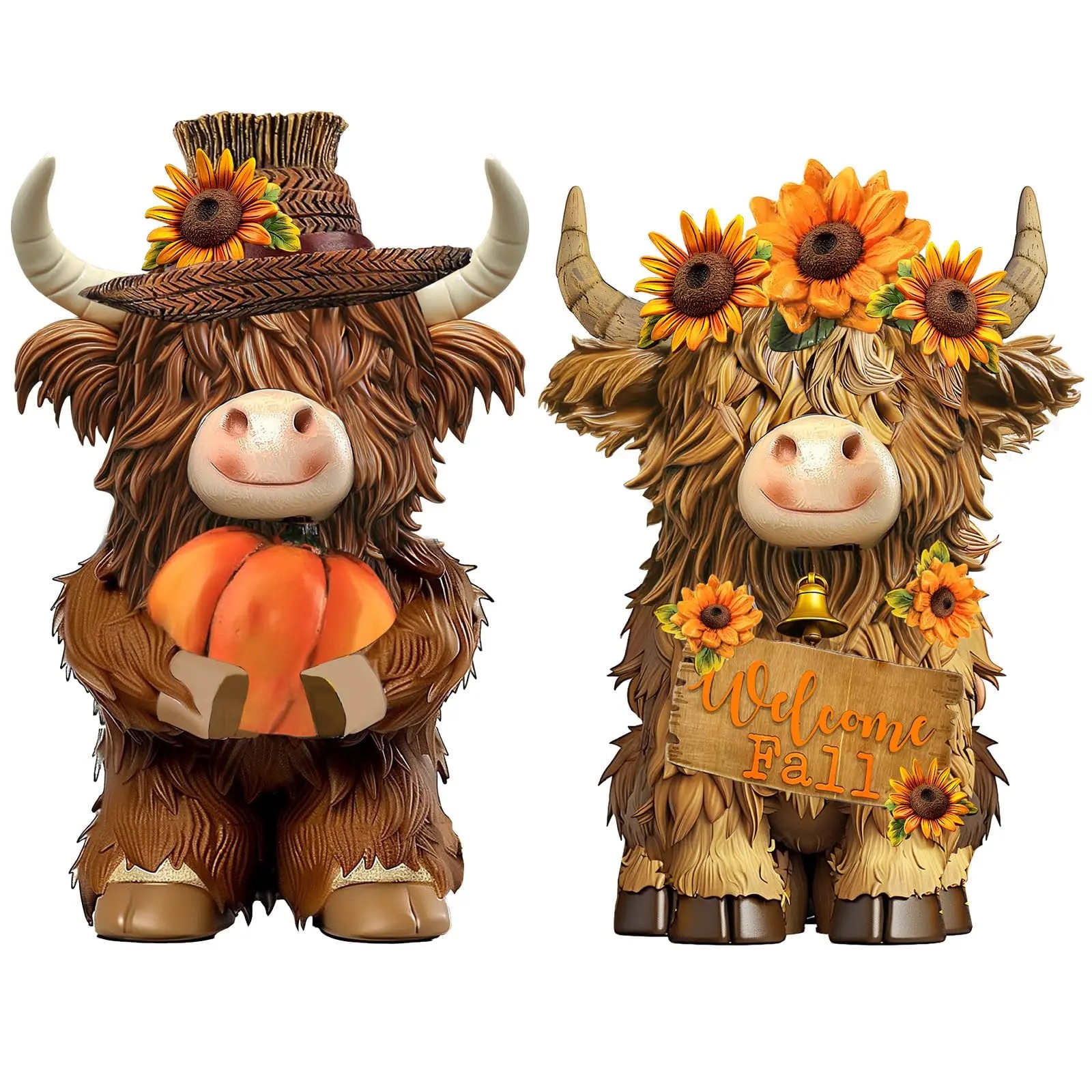 Halloween Highland Cow Statue Fall Cattle Figures 3D Highland Cattle Ornament Halloween Gift Christmas Gift Cute Decoration for Home, Halloween Party Season Decor, Housewarming Gift, Bathroom Decor, 2/3pcs