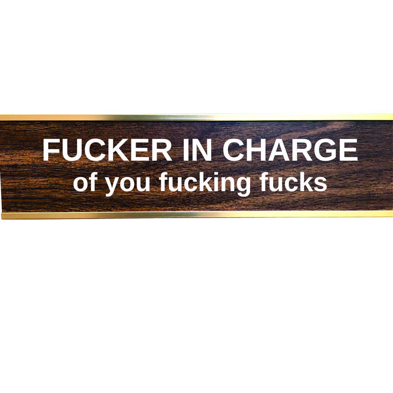 "F'er in Charge of You F'ing F's" Engraved Aluminium Metal Sign - Funny Office Desktop Decor, Metal Signage, Gift for Stepdad & Coworkers, Wall/Bar Decorative Plaque