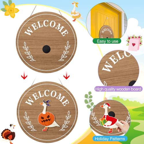 Gejoy Magnetic Interchangeable Goose Sign - Rustic Farmhouse Wooden Welcome Decor, Halloween Things for Front Door Porch Accessories, House Decor Entryway Hanging Housewarming Gift, Wall Hanging