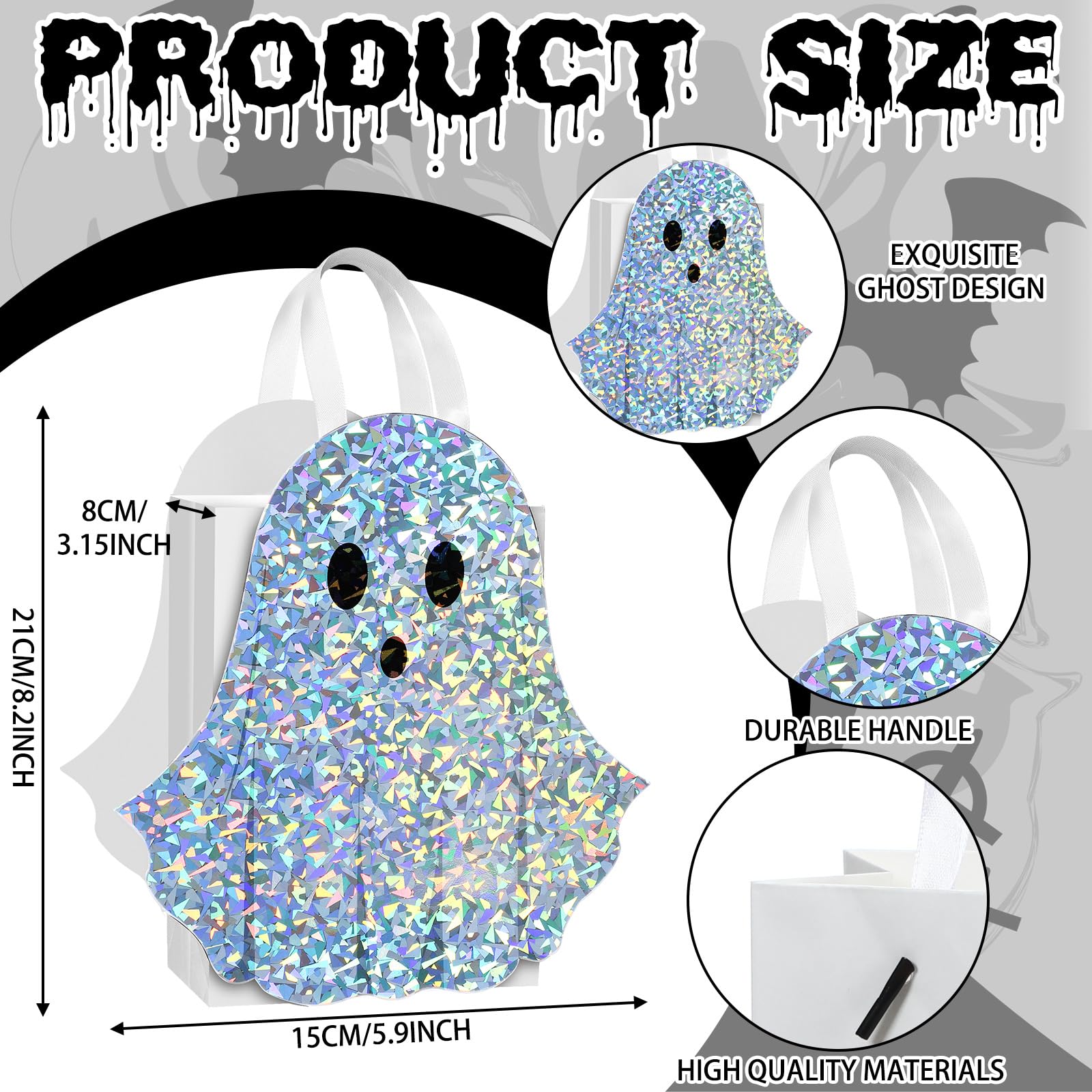 12/24 Pcs Halloween Ghost Candy Bags Paper Gift Bags with Handle Trick or Treat Bags with Cute Ghost Pastel Pink White Holographic Pattern, Snack Goodie Bags for Kids Adults Students Teachers, Halloween Birthday Baby Shower Classroom Party Favors Supplies 12/24 Pcs Halloween Ghost Candy Bags Paper Gift Bags with Handle Trick or Treat Bags with Cute Ghost Pastel Pink White Holographic Pattern, Snack Goodie Bags for Kids Adults Students Teachers, Halloween Birthday Baby Shower Classroom Party Favors Supplies
