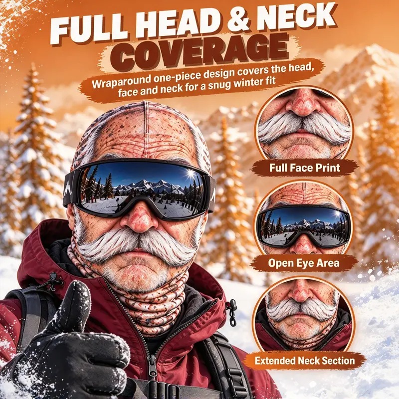 Funny Realistic 3D Printed Ski Mask - Full Face Winter Balaclava for Elderly, Festive & Party Masks Accessory