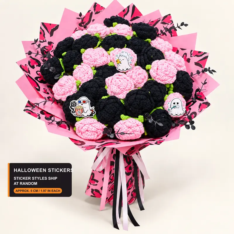 Handmade Crochet Flowers Bouquet Halloween Gift Pumpkin Ghost Bouquet Halloween Decor Gift for Her Friend Gift Forever Flowers Handmade Halloween Decoration