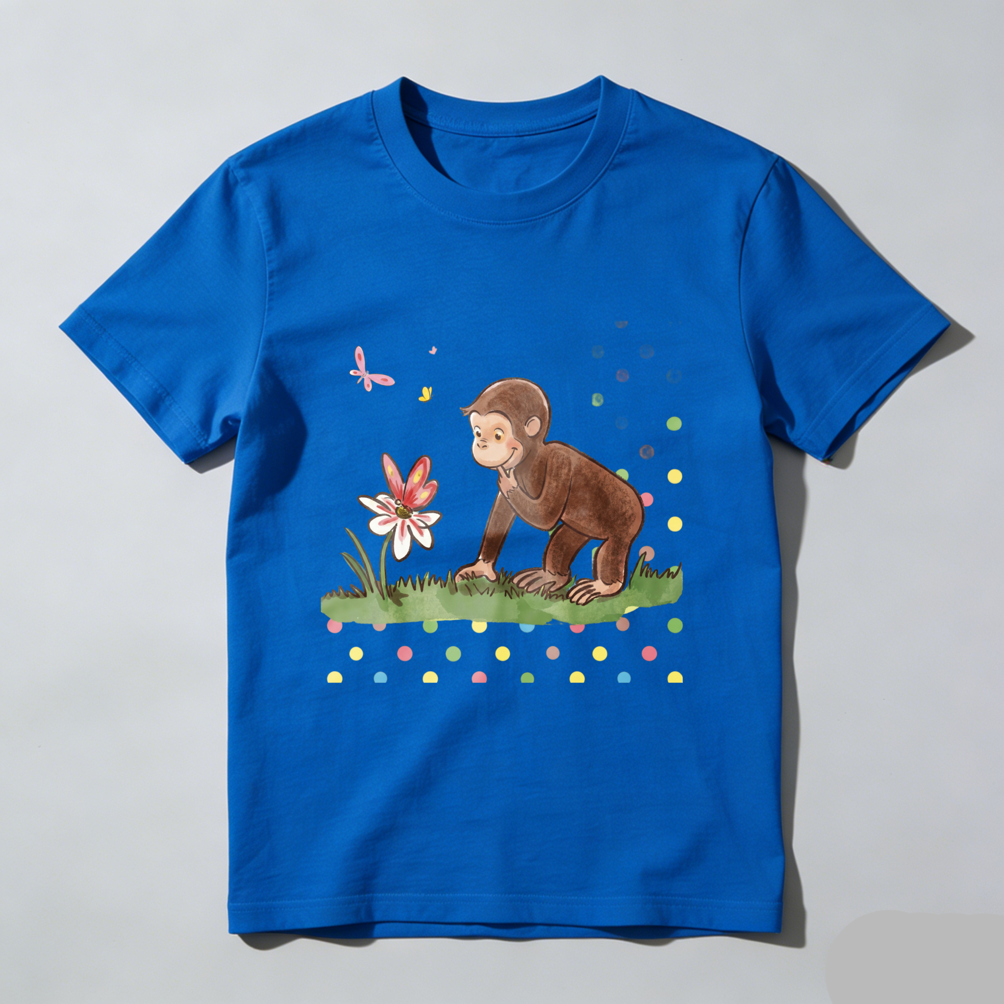 Casual, Men's T-Shirt, Monkey And Flower Design, Spring Summer Wear, Gift For Animal Lovers