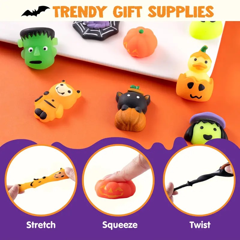 24pcs/60pcs/100Pcs/6pcs Halloween Mochi Squishy Toys, Halloween Toys for Halloween Party Favors, Halloween Sensory Stress Relief Toys Bulk, Trick or Treats Classroom Prizes Gifts Goodie Bag Fillers