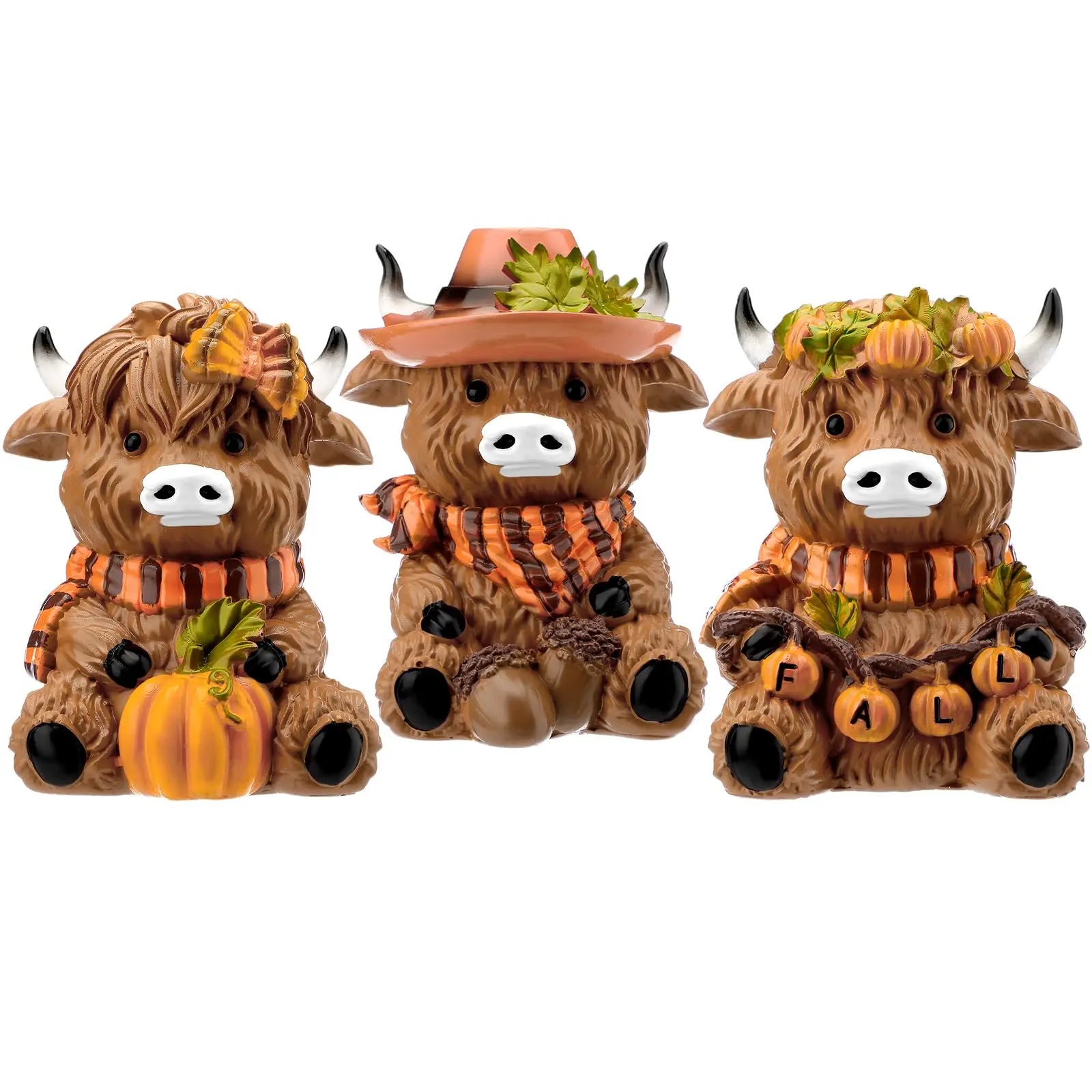 Halloween Highland Cow Statue Fall Cattle Figures 3D Highland Cattle Ornament Halloween Gift Christmas Gift Cute Decoration for Home, Halloween Party Season Decor, Housewarming Gift, Bathroom Decor, 2/3pcs