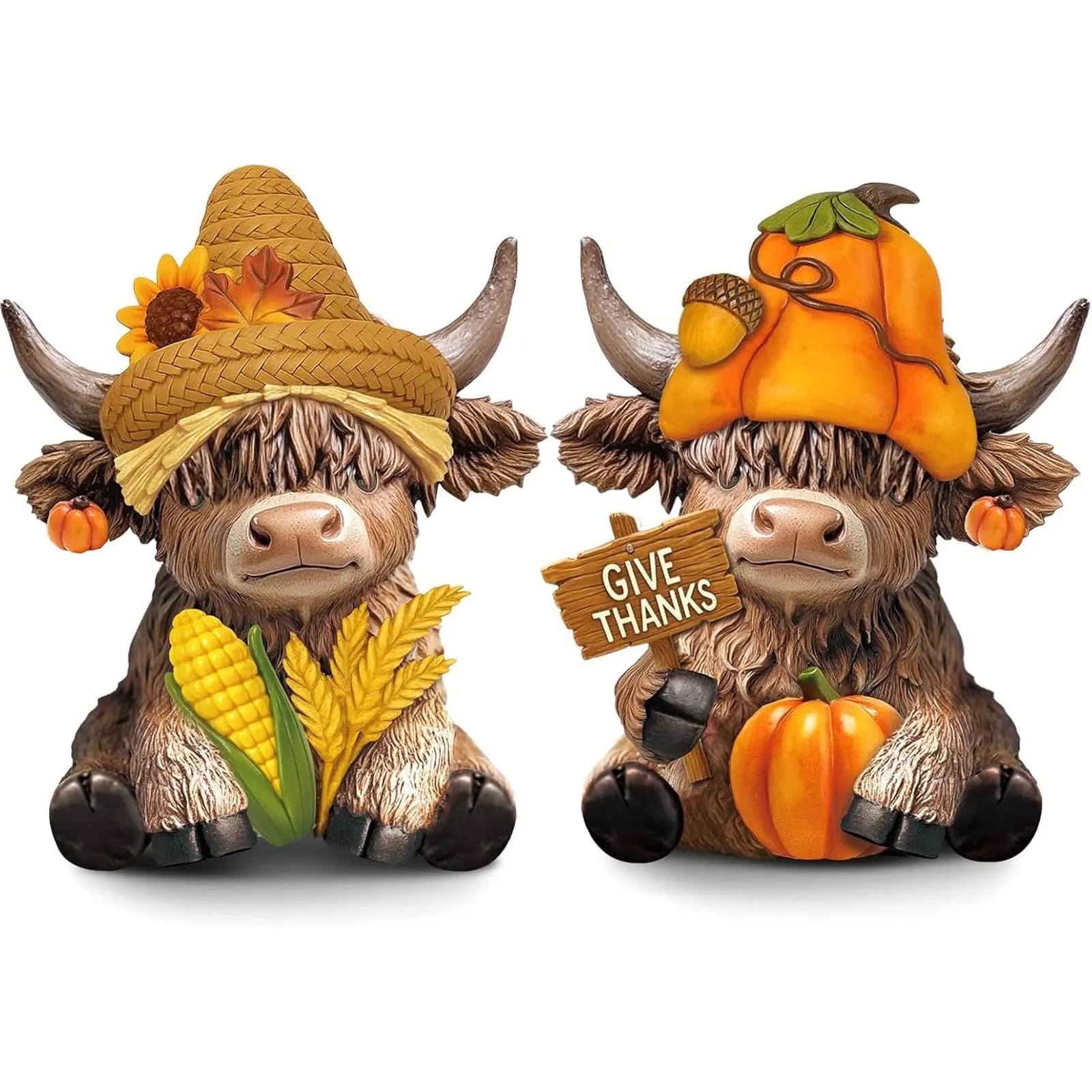 Halloween Highland Cow Statue Fall Cattle Figures 3D Highland Cattle Ornament Halloween Gift Christmas Gift Cute Decoration for Home, Halloween Party Season Decor, Housewarming Gift, Bathroom Decor, 2/3pcs