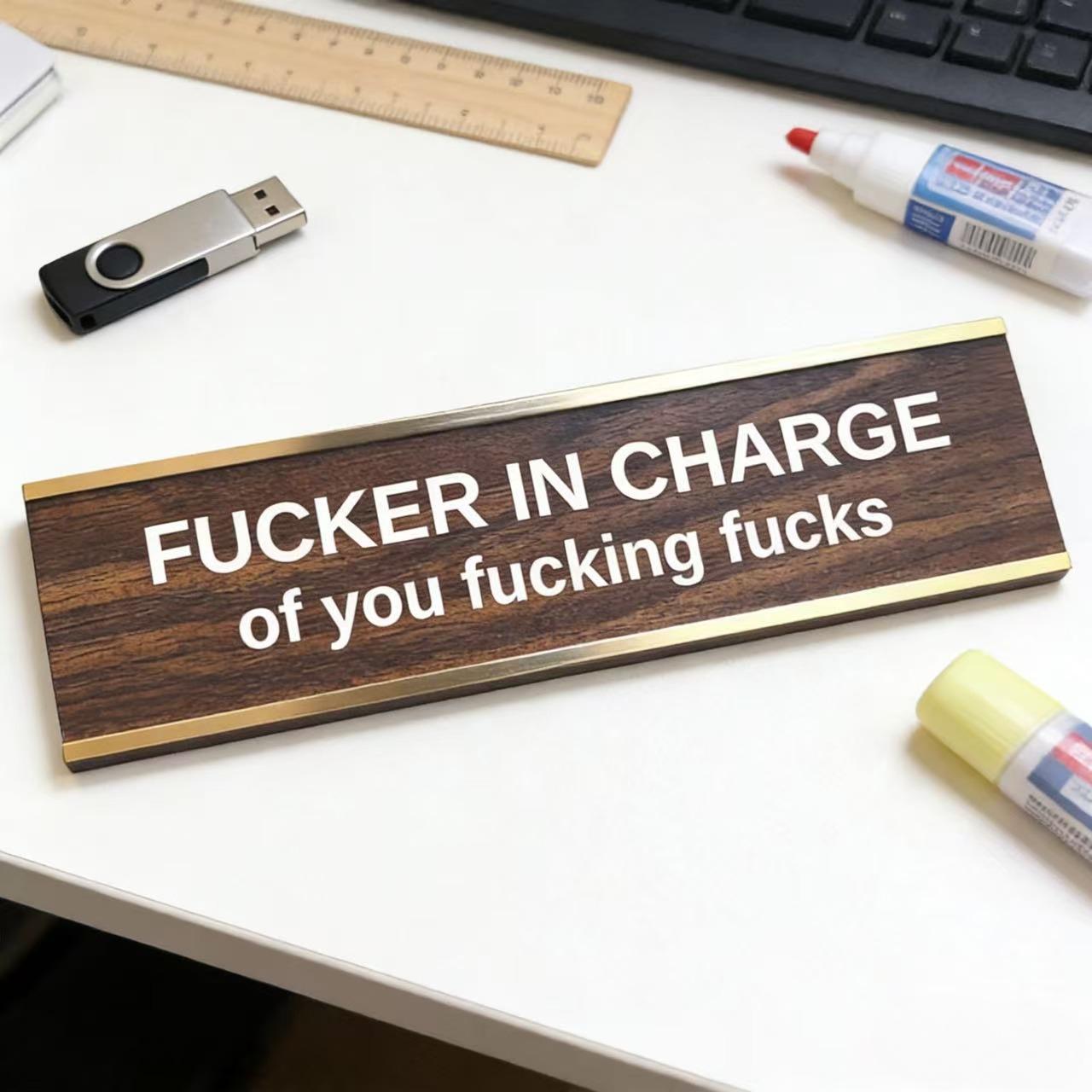 "F'er in Charge of You F'ing F's" Engraved Aluminium Metal Sign - Funny Office Desktop Decor, Metal Signage, Gift for Stepdad & Coworkers, Wall/Bar Decorative Plaque "F'er in Charge of You F'ing F's" Engraved Aluminium Metal Sign - Funny Office Desktop Decor, Metal Signage, Gift for Stepdad & Coworkers, Wall/Bar Decorative Plaque