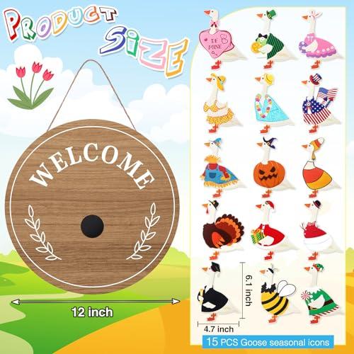 Gejoy Magnetic Interchangeable Goose Sign - Rustic Farmhouse Wooden Welcome Decor, Halloween Things for Front Door Porch Accessories, House Decor Entryway Hanging Housewarming Gift, Wall Hanging
