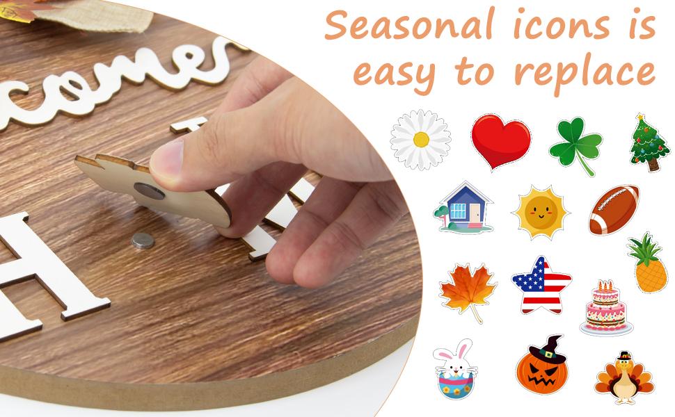 All-Season Front Door Decoration, Wooden Welcome Sign 12x12 Inch Round Hanging Wreath for Porch, Entryway, and Home Wall Decor, Mothers' Day Halloween Christmas Decor All-Season Front Door Decoration, Wooden Welcome Sign 12x12 Inch Round Hanging Wreath for Porch, Entryway, and Home Wall Decor, Mothers' Day Halloween Christmas Decor