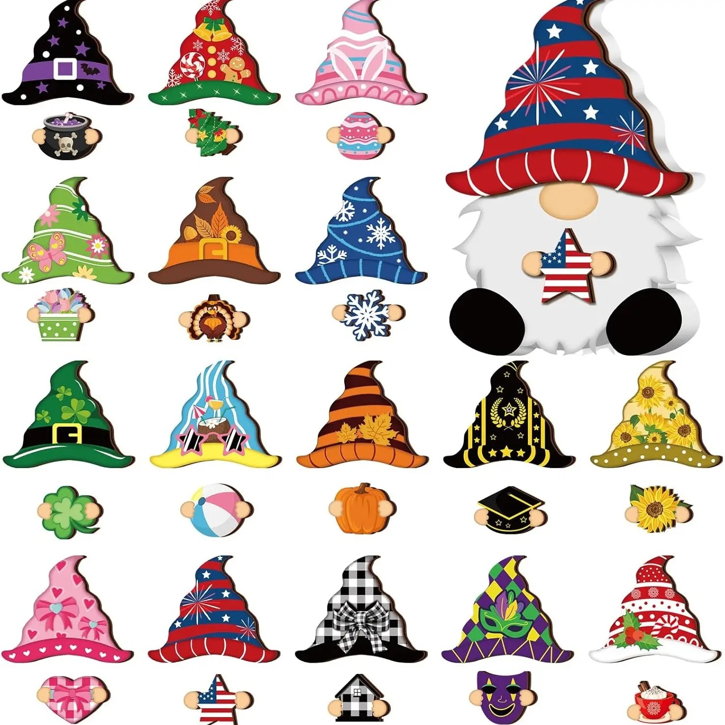Gnome Sign Halloween Gnome Interchangeable Desk Decor with Magnet Accessories Gnome Wooden Sign for Summer Holiday Seasonal Halloween Christmas Party Office Home Living Room Gift for Gnome Lovers, Halloween Gift