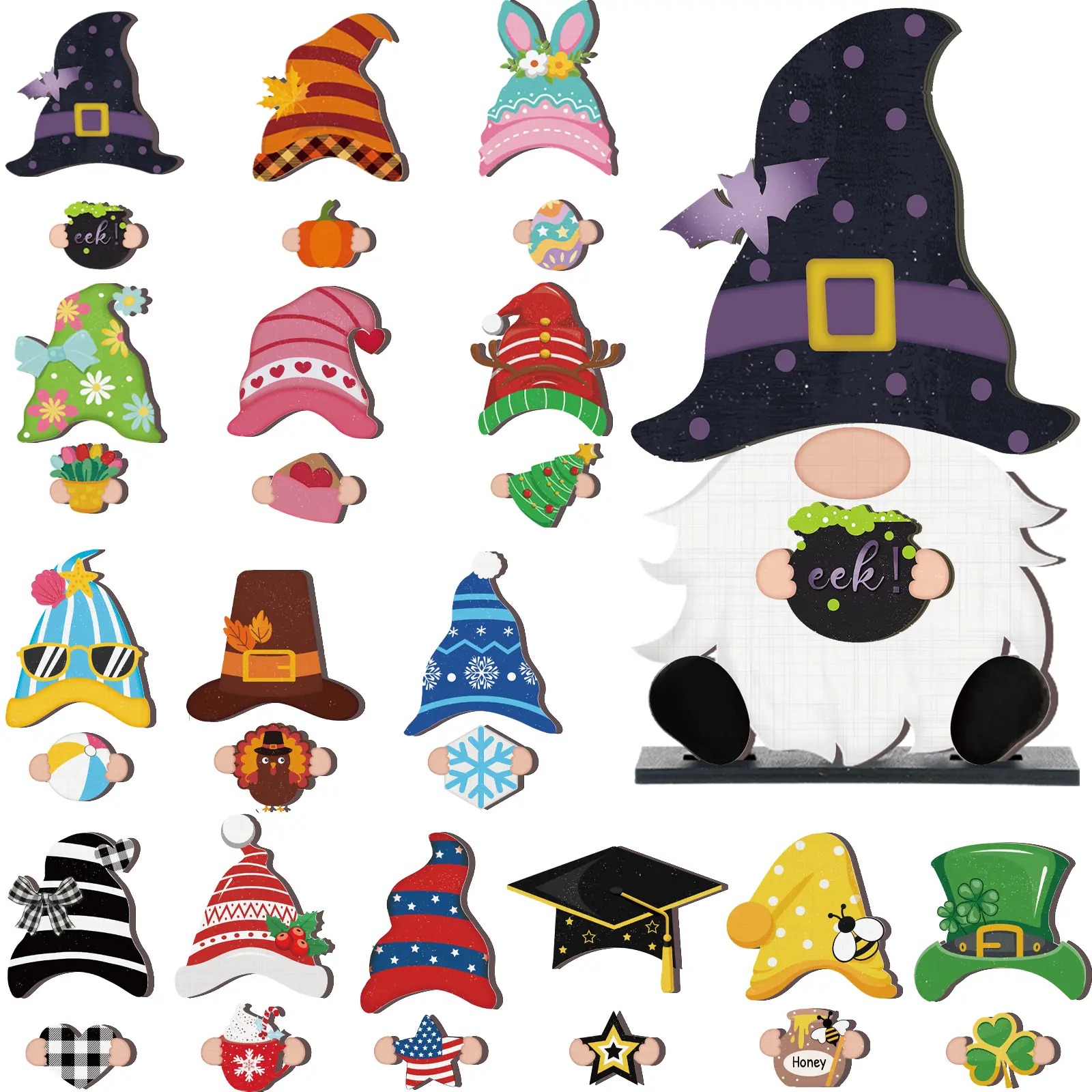 Gnome Sign Halloween Gnome Interchangeable Desk Decor with Magnet Accessories Gnome Wooden Sign for Summer Holiday Seasonal Halloween Christmas Party Office Home Living Room Gift for Gnome Lovers, Halloween Gift