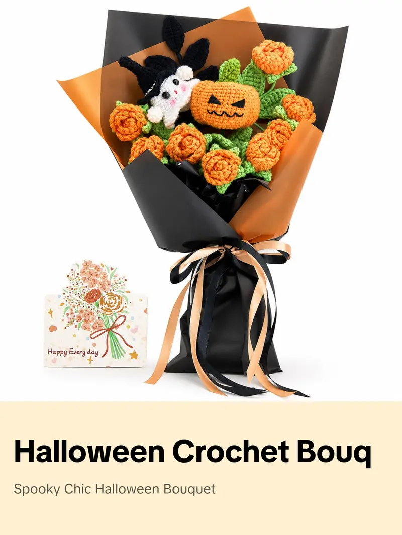 Handmade Crochet Flowers Bouquet Halloween Gift Pumpkin Ghost Bouquet Halloween Decor Gift for Her Friend Gift Forever Flowers Handmade Halloween Decoration