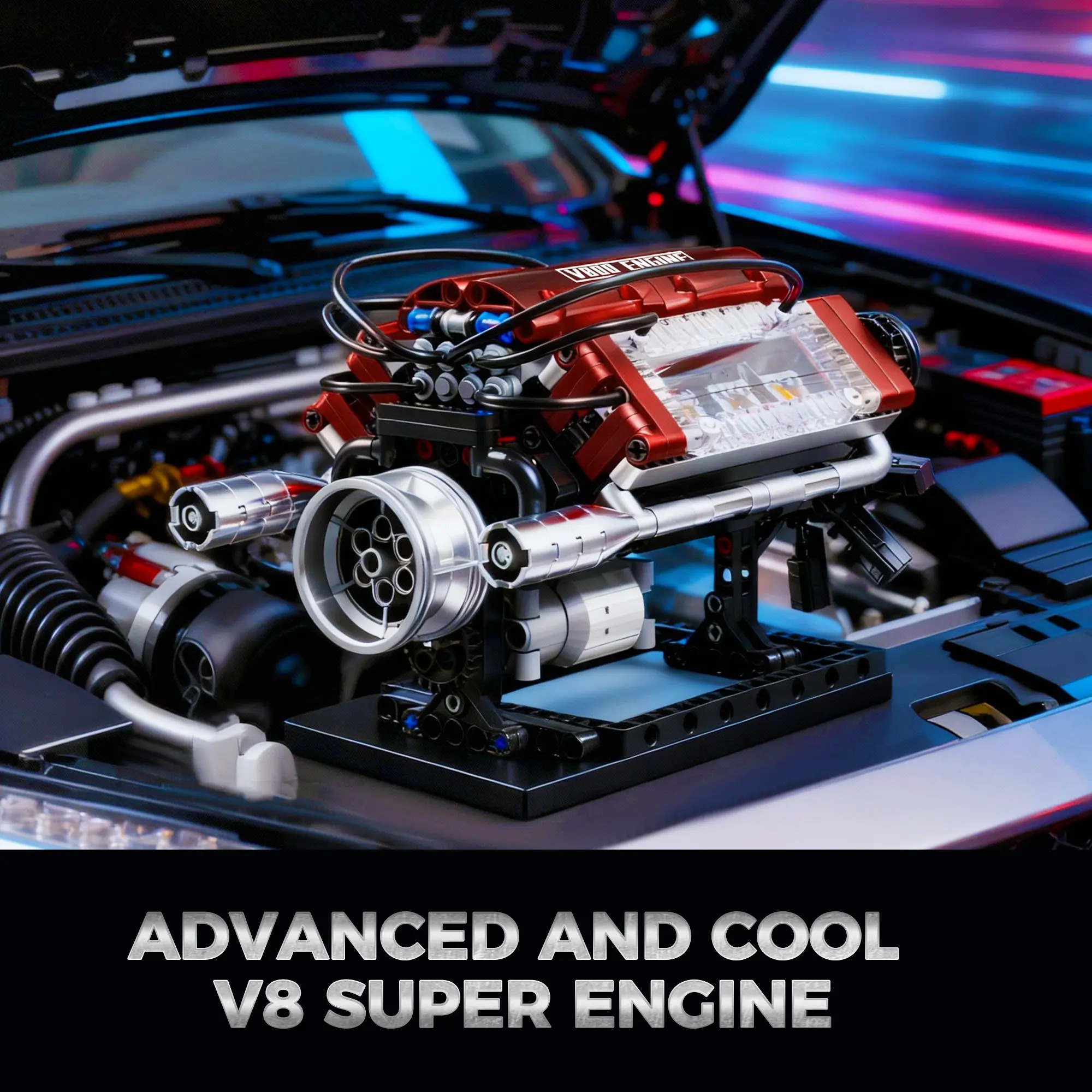 V8 Engine Model Kit, Buildable Blocks Kit with Moving Parts, Collectible Construction Set for Hands-On Learning, Ages 5+ Desktop Toy Gift for Car Lovers (Requires Assembly)