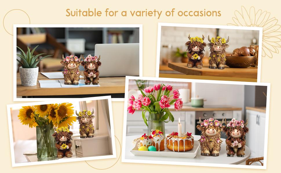 Gejoy Halloween Highland Cow Statue Fall Cattle Figures 3D Highland Cattle Ornament Halloween Gift Christmas Gift Cute Decoration for Home, Halloween Party Season Decor, Housewarming Gift, Bathroom Decor, 2/3pcs