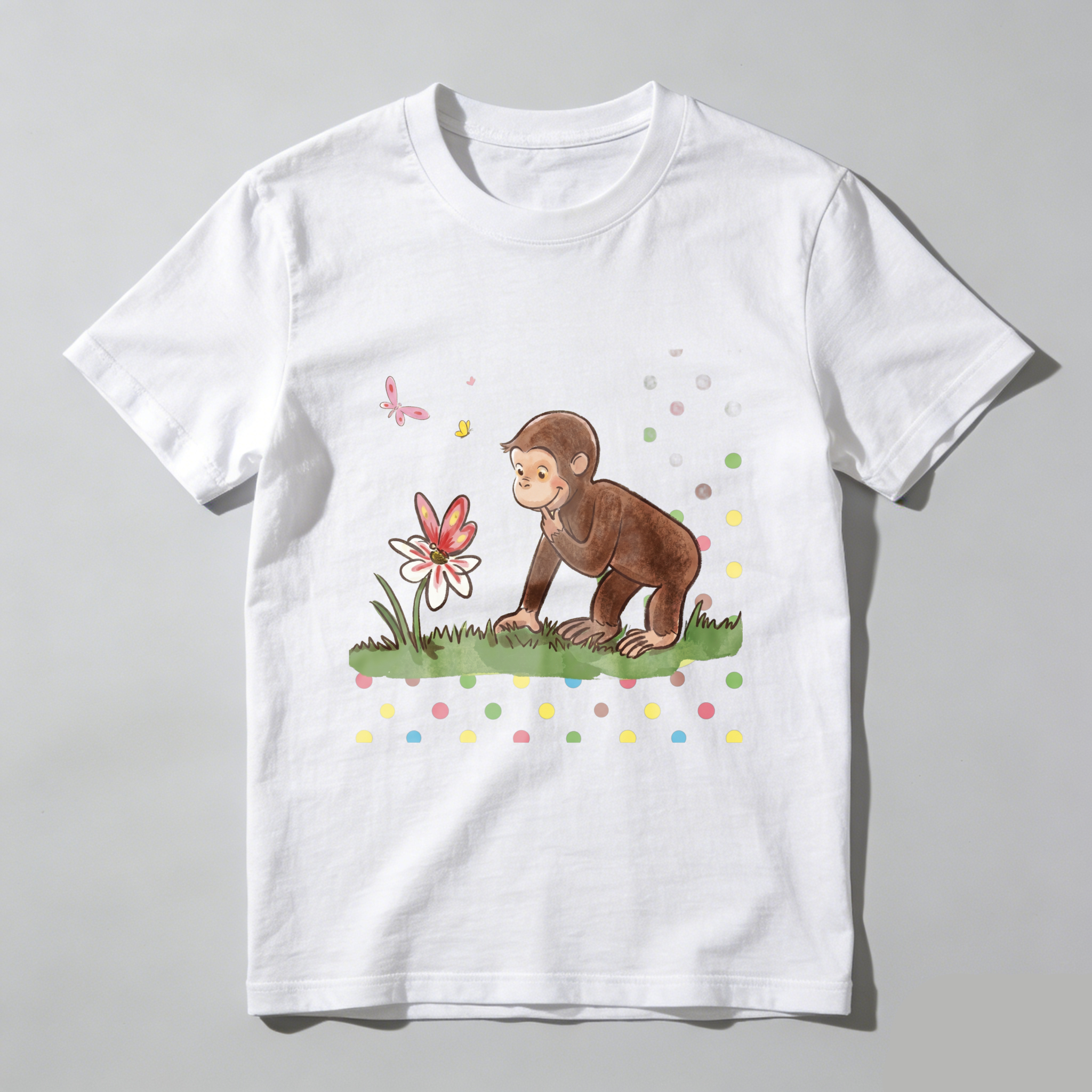 Casual, Men's T-Shirt, Monkey And Flower Design, Spring Summer Wear, Gift For Animal Lovers