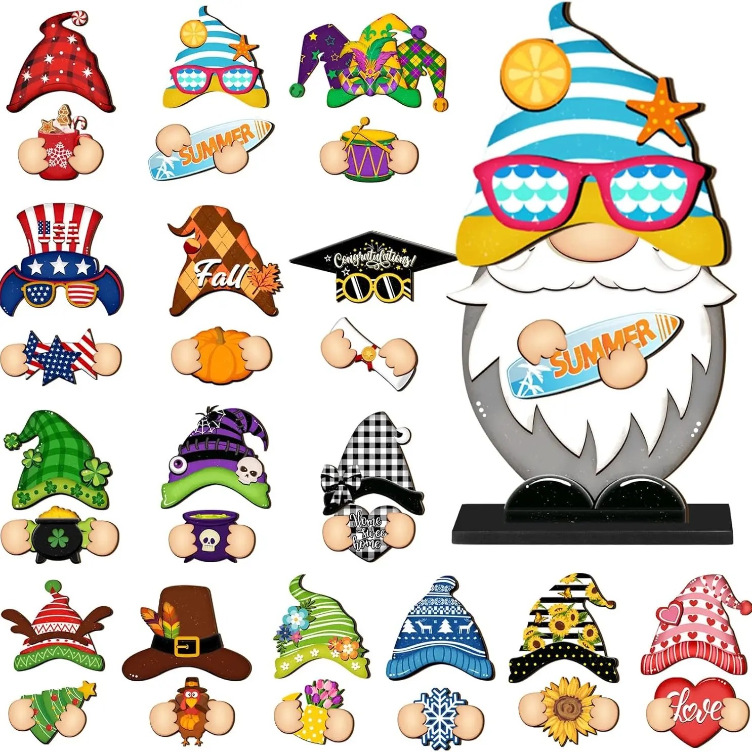 Gnome Sign Halloween Gnome Interchangeable Desk Decor with Magnet Accessories Gnome Wooden Sign for Summer Holiday Seasonal Halloween Christmas Party Office Home Living Room Gift for Gnome Lovers, Halloween Gift