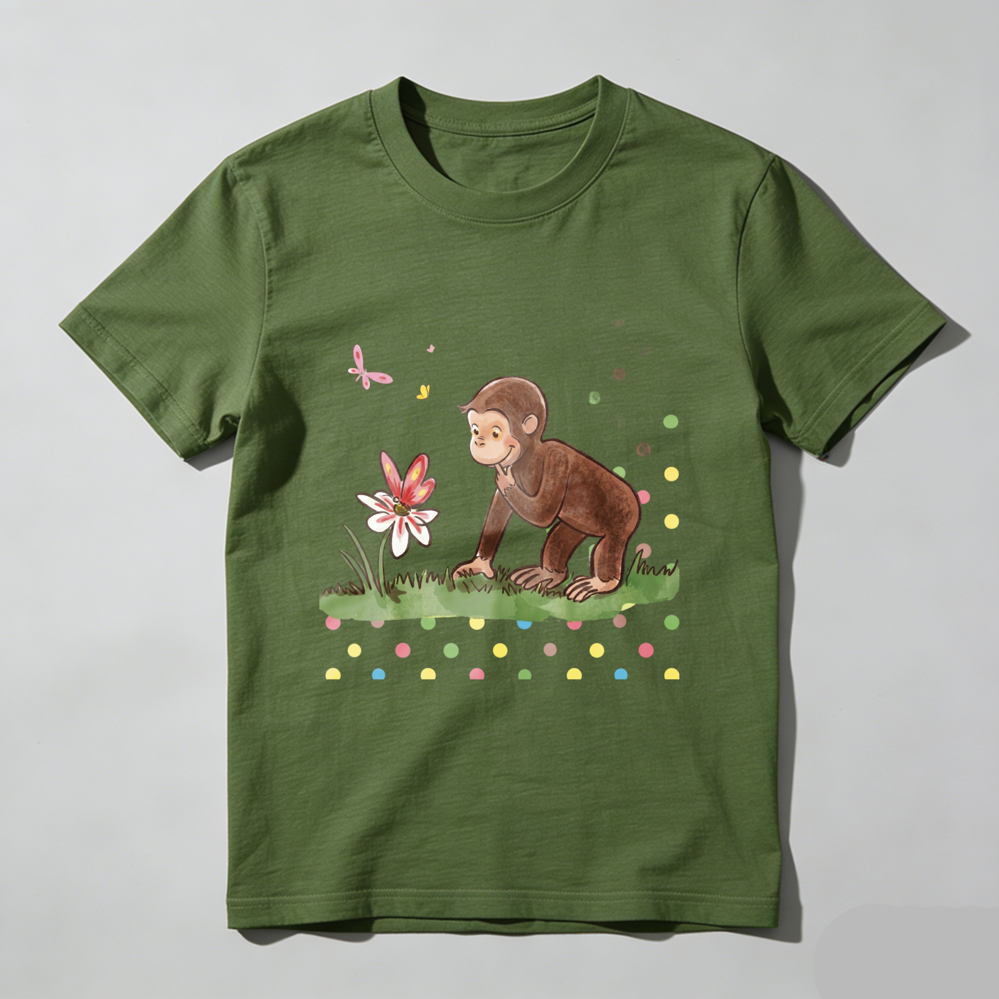 Casual, Men's T-Shirt, Monkey And Flower Design, Spring Summer Wear, Gift For Animal Lovers