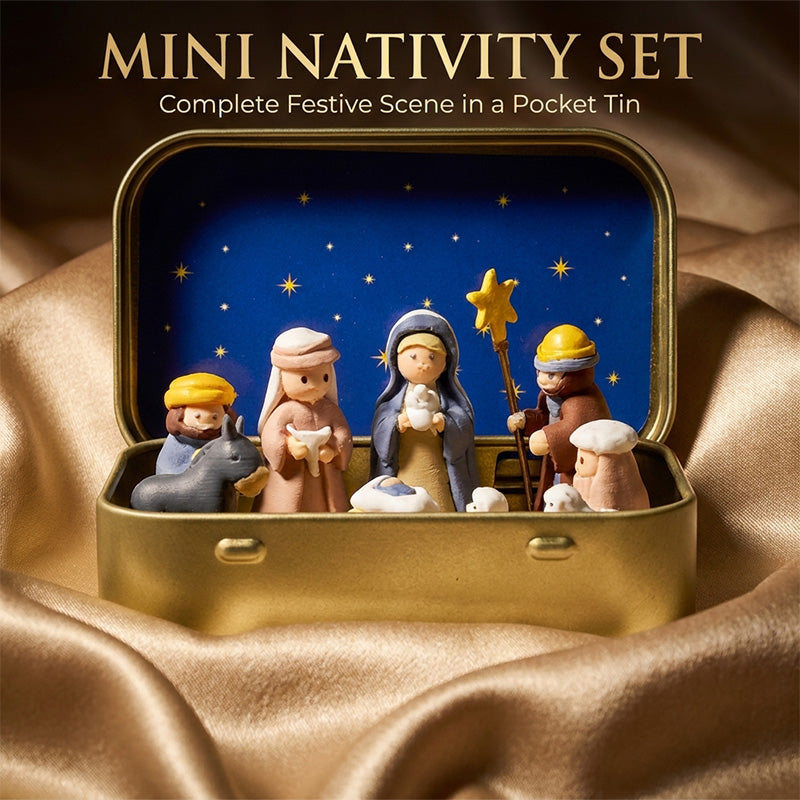 Mini Nativity Scene in a portable gold tin