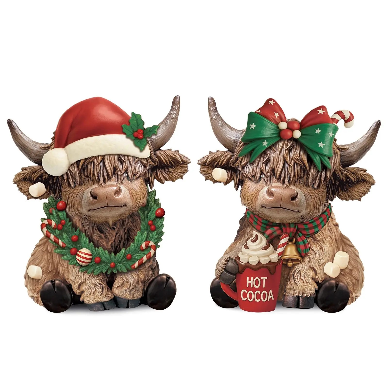 Halloween Highland Cow Statue Fall Cattle Figures 3D Highland Cattle Ornament Halloween Gift Christmas Gift Cute Decoration for Home, Halloween Party Season Decor, Housewarming Gift, Bathroom Decor, 2/3pcs