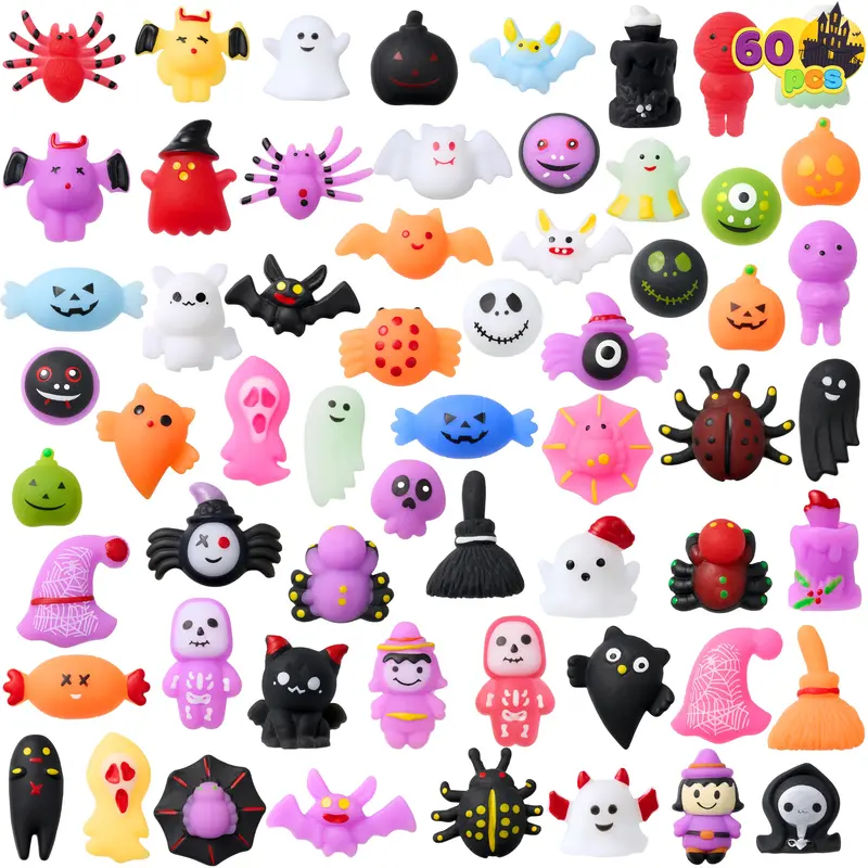 24pcs/60pcs/100Pcs/6pcs Halloween Mochi Squishy Toys, Halloween Toys for Halloween Party Favors, Halloween Sensory Stress Relief Toys Bulk, Trick or Treats Classroom Prizes Gifts Goodie Bag Fillers