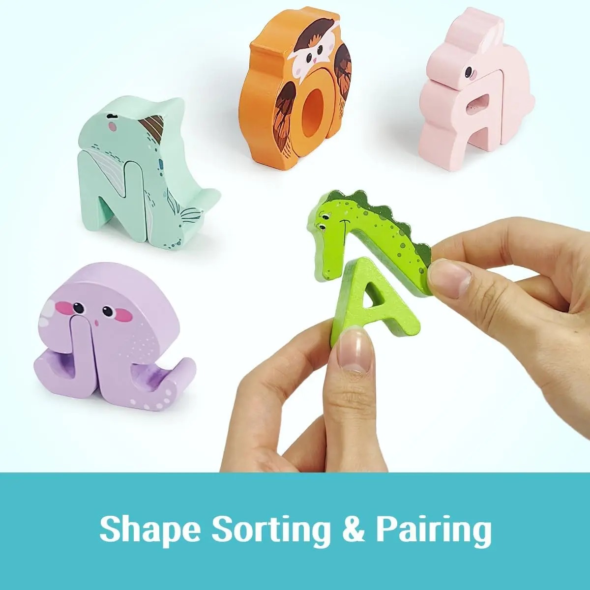 52-Piece Wooden Alphabet Animal Matching Puzzle Set for Toddlers, STEM Montessori Puzzle, ABC Peg Puzzles for Kids Ages 3-5, Preschool Learning Toy for Shape Recognition