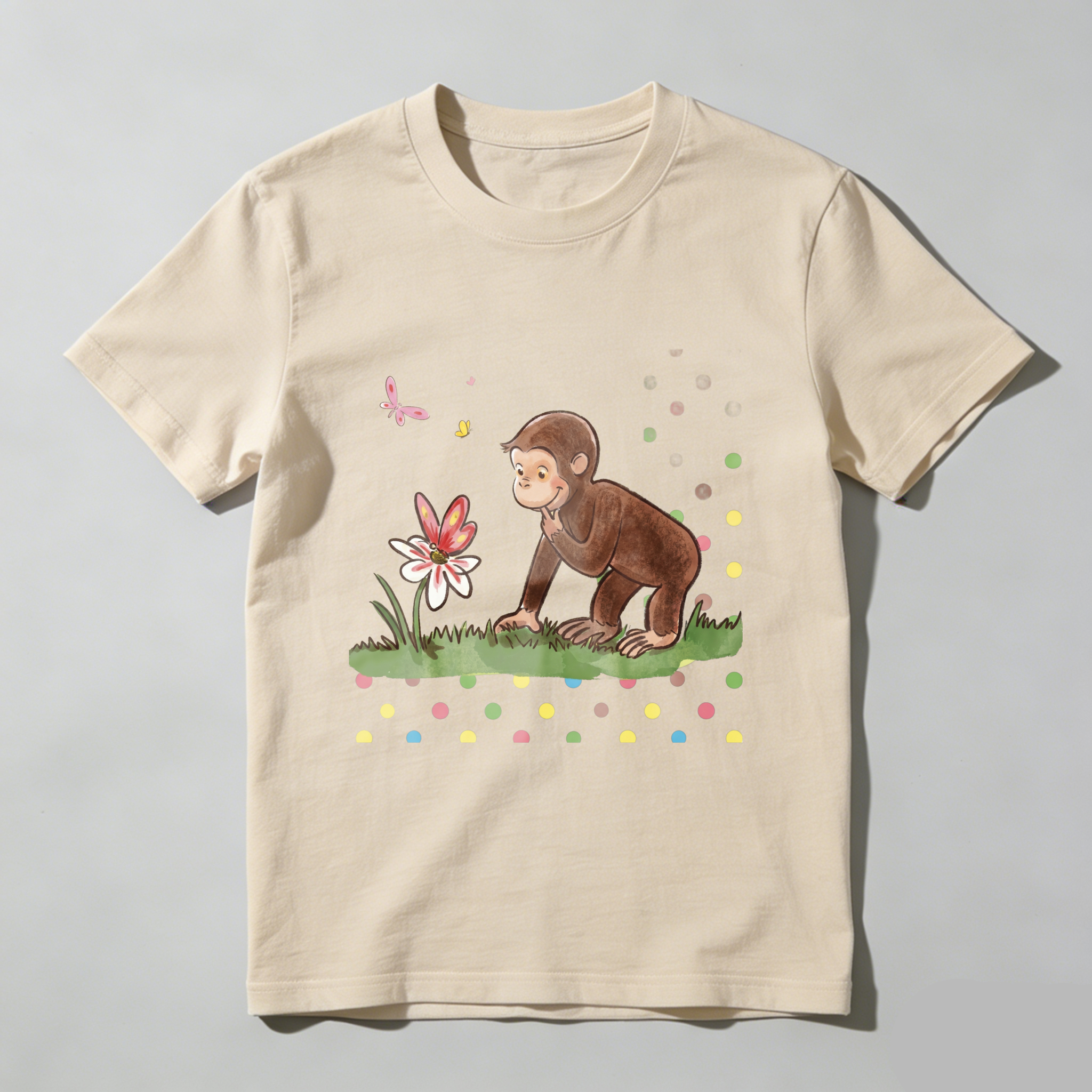 Casual, Men's T-Shirt, Monkey And Flower Design, Spring Summer Wear, Gift For Animal Lovers